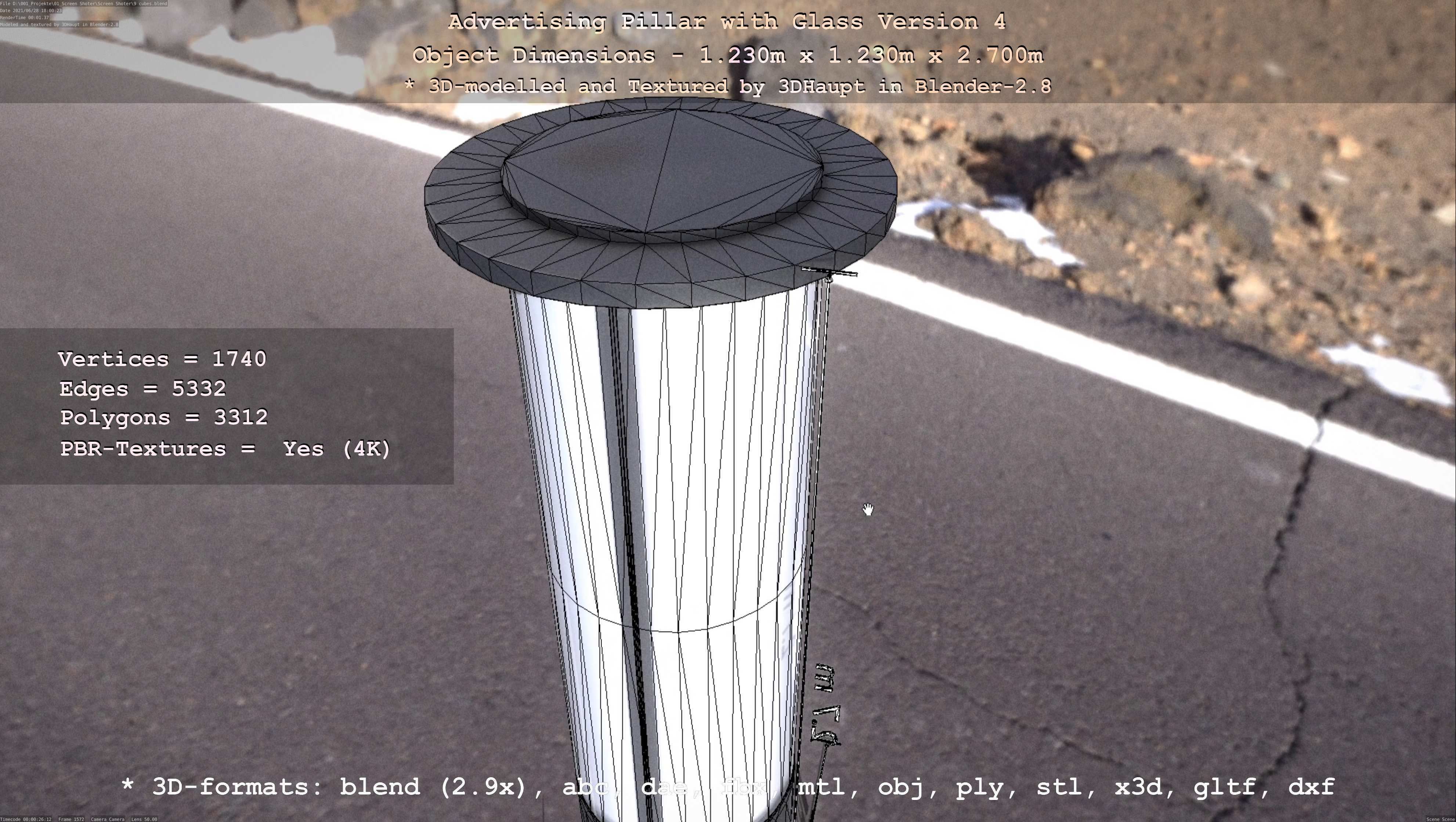 Advertising Pillar with Glass 4 Low-poly 3D model_127