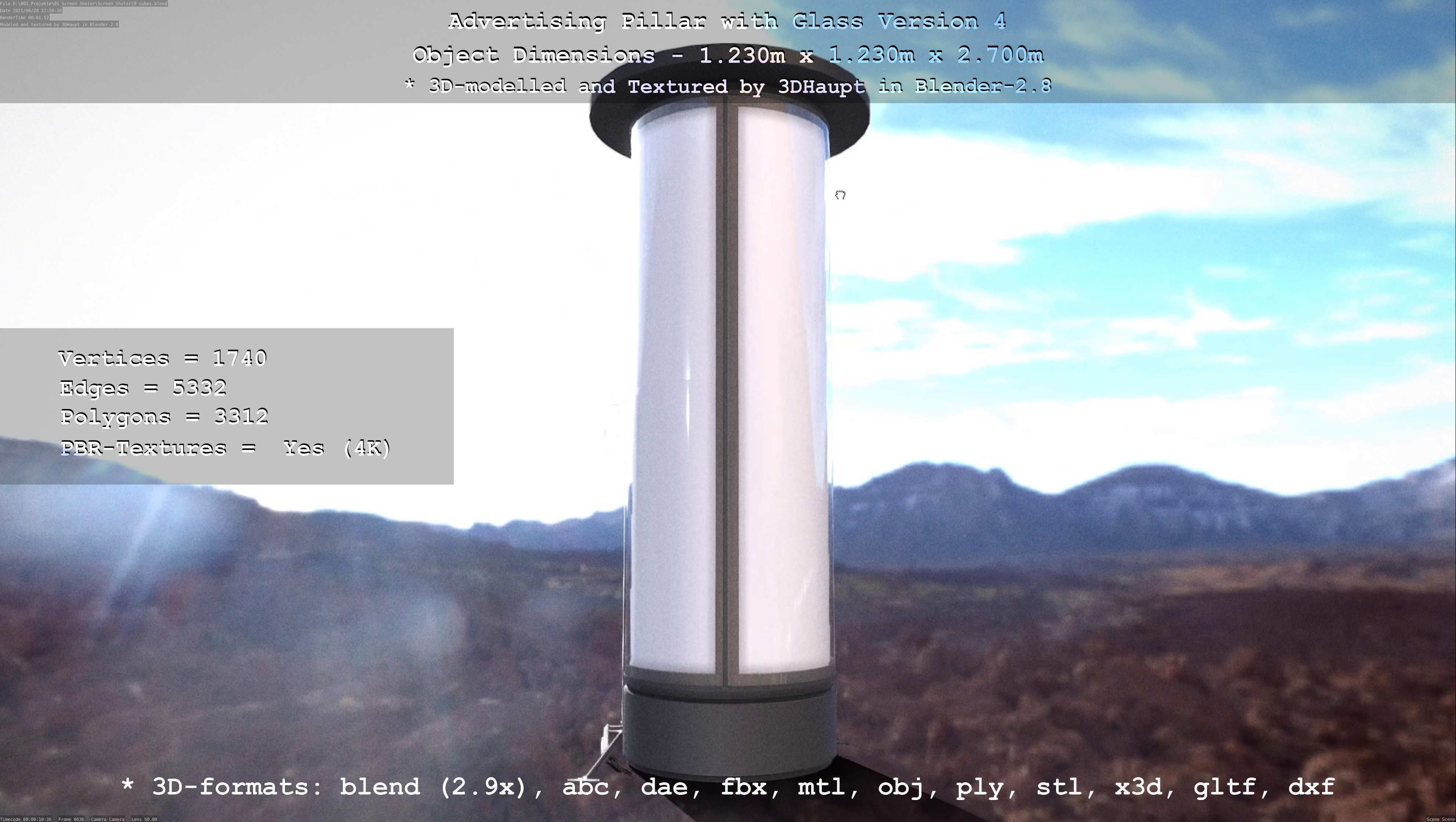 Advertising Pillar with Glass 4 Low-poly 3D model_19