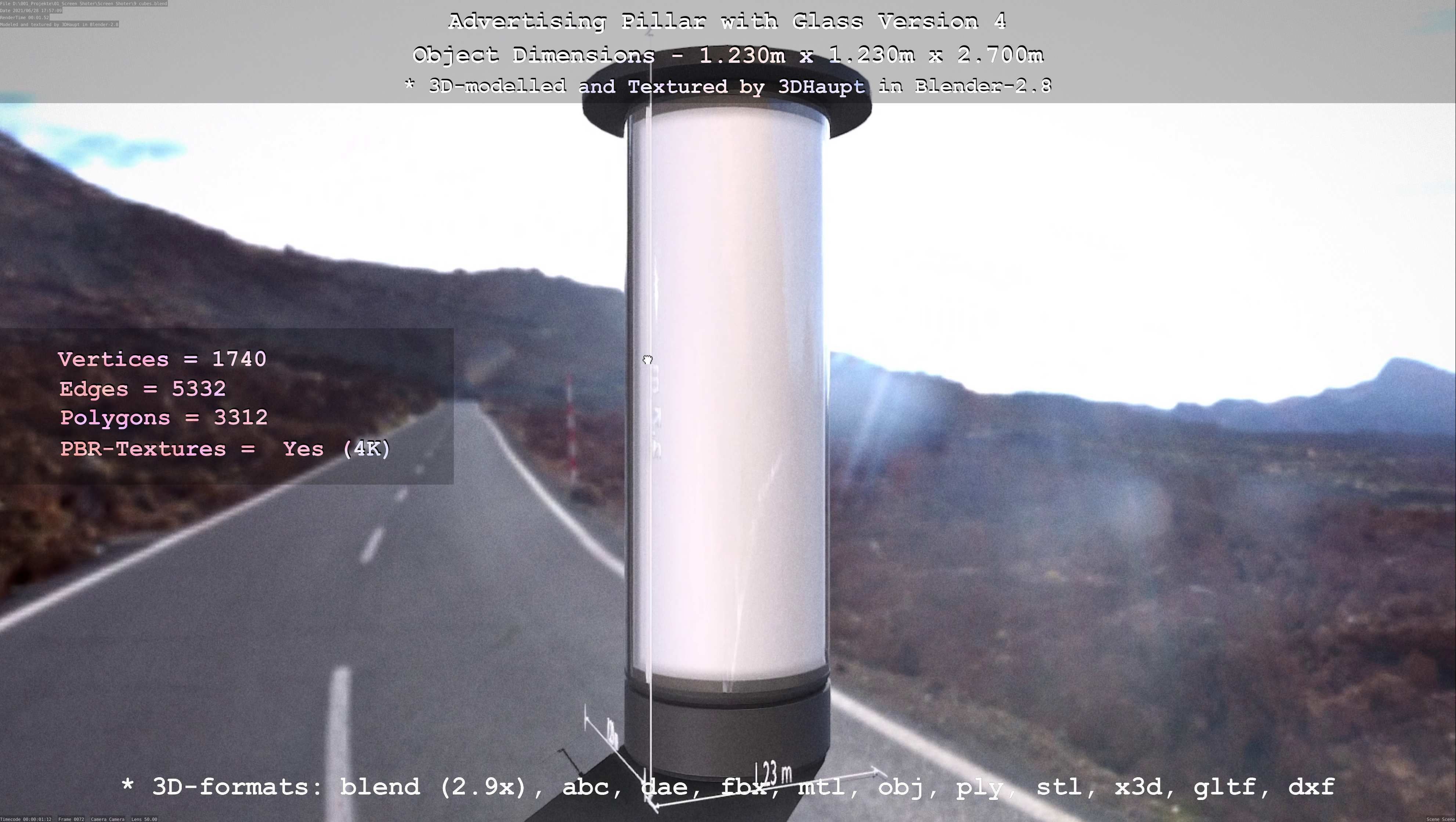 Advertising Pillar with Glass 4 Low-poly 3D model_70