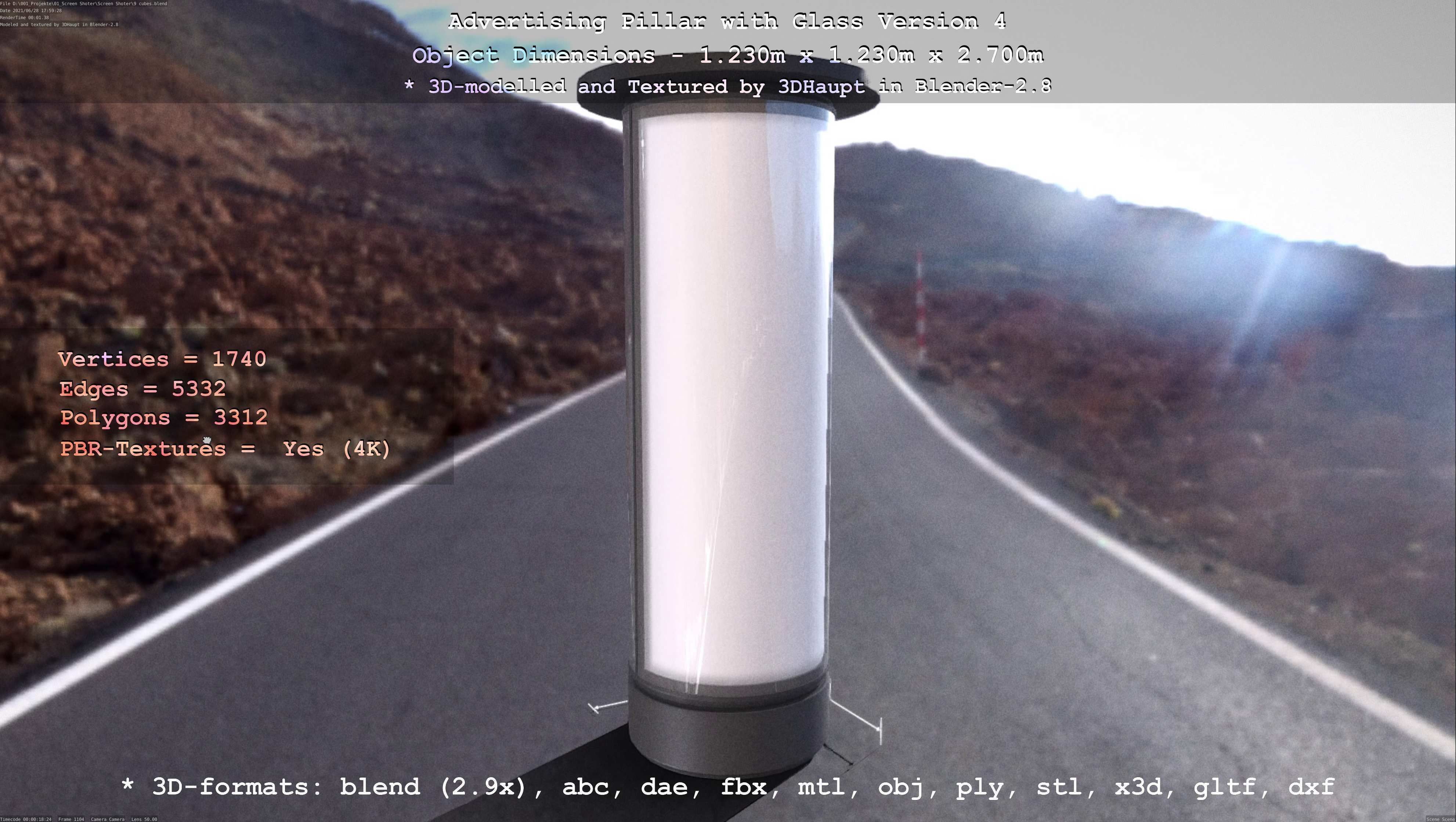 Advertising Pillar with Glass 4 Low-poly 3D model_118