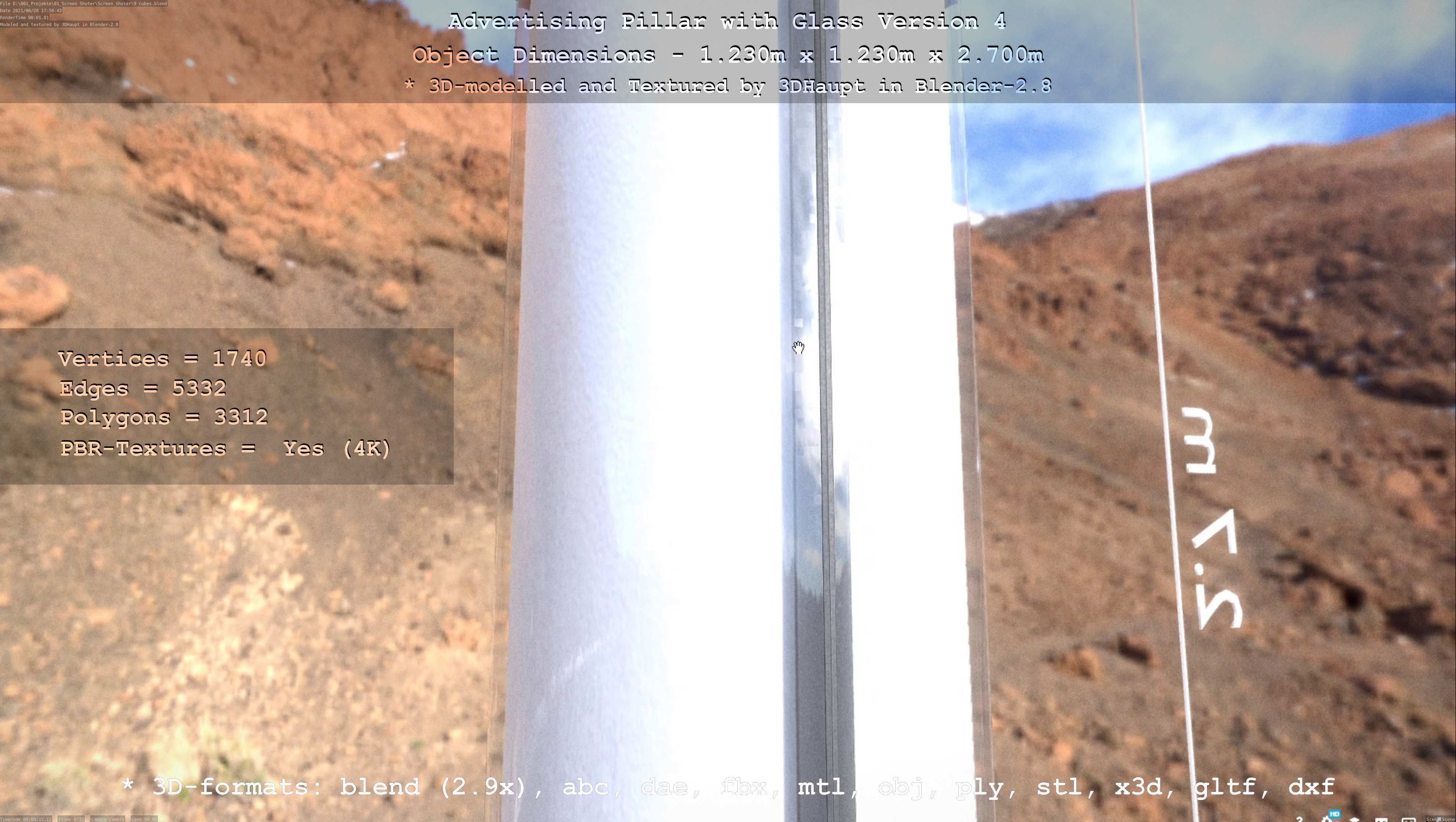 Advertising Pillar with Glass 4 Low-poly 3D model_99