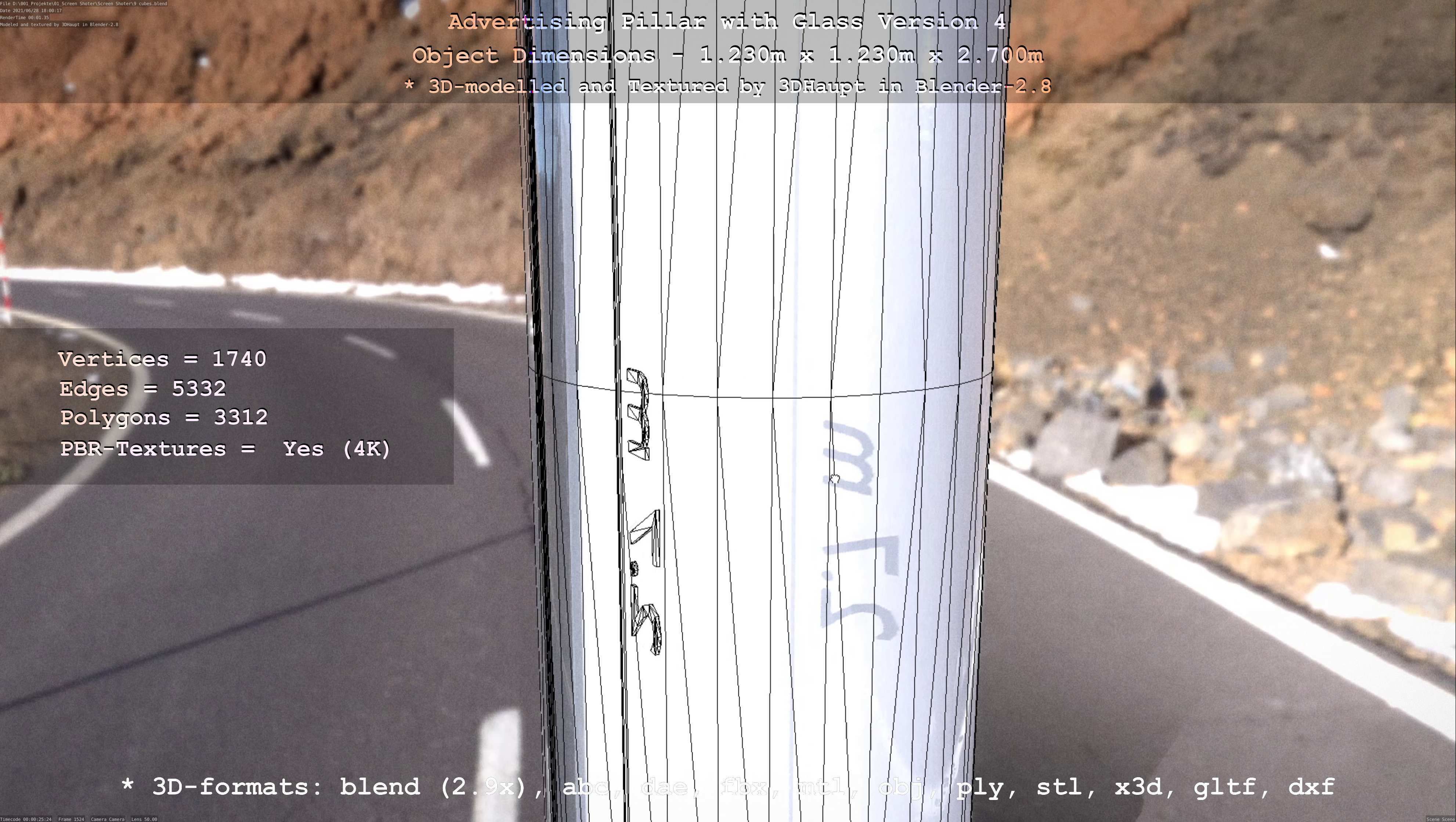 Advertising Pillar with Glass 4 Low-poly 3D model_105