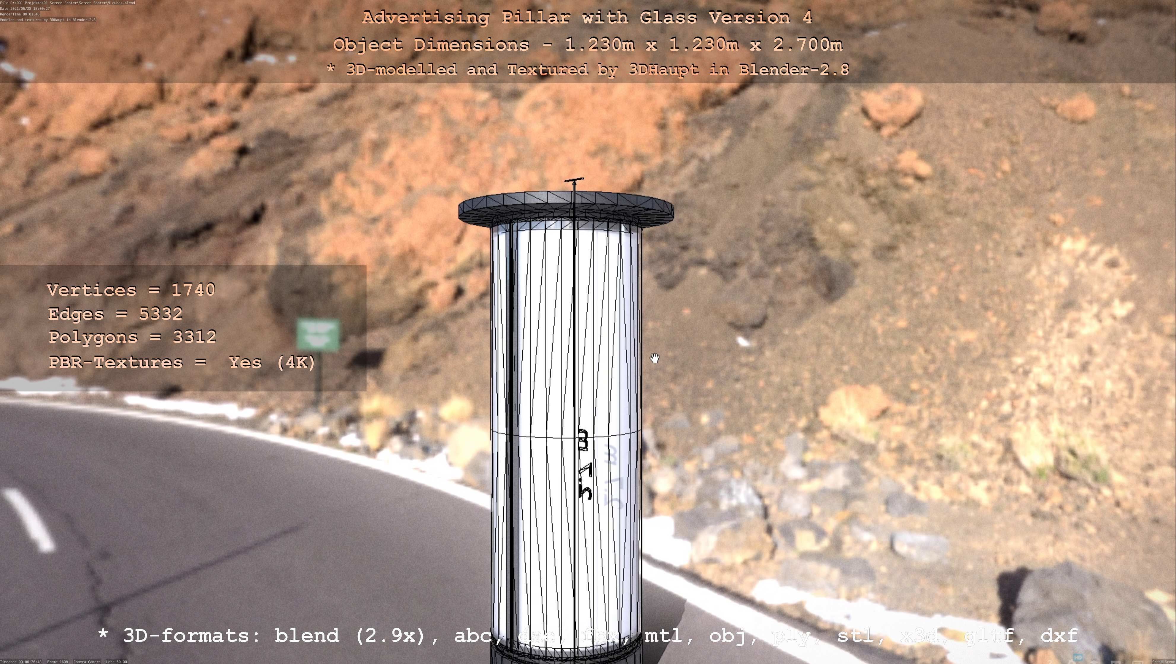 Advertising Pillar with Glass 4 Low-poly 3D model_26