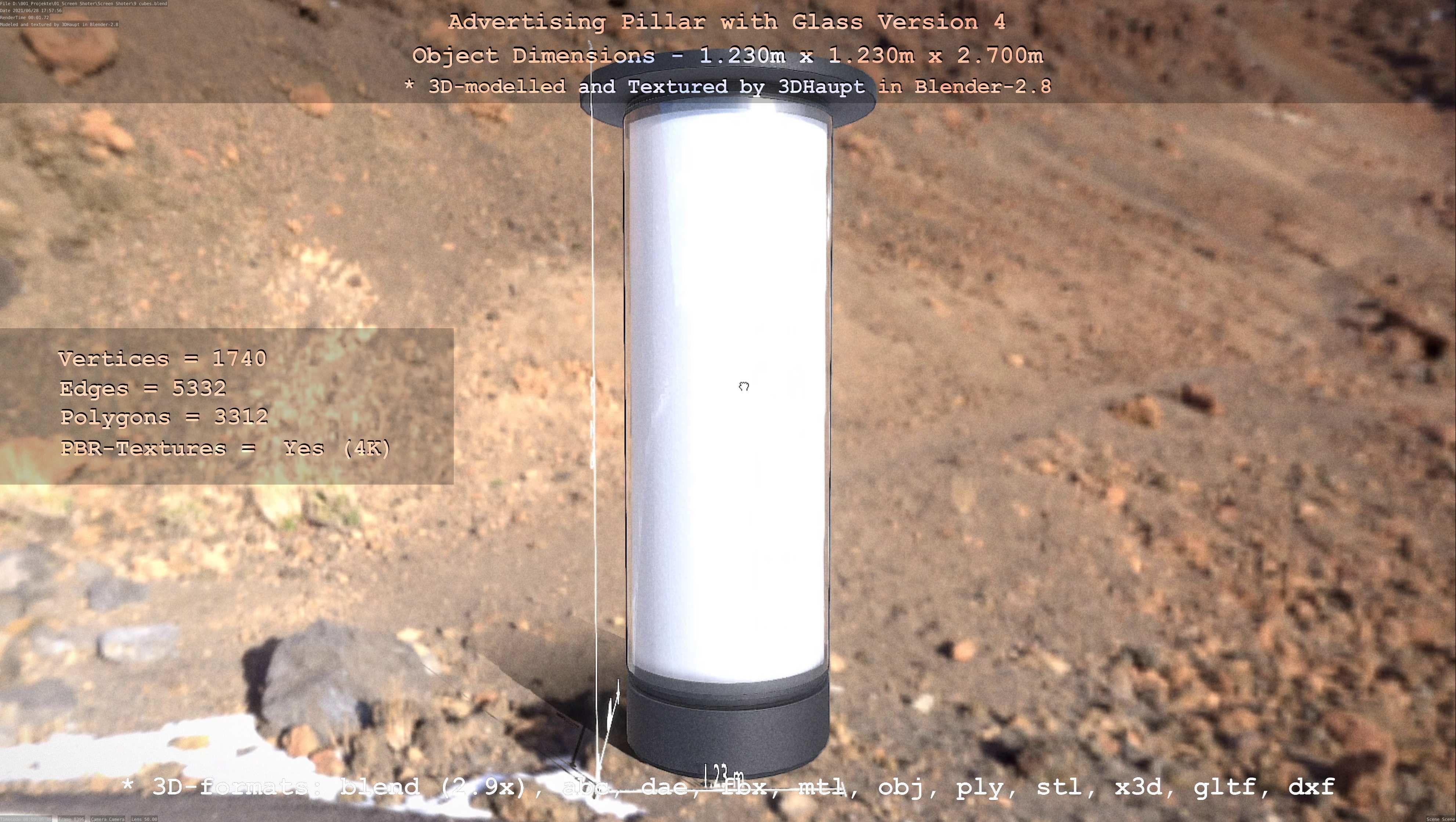 Advertising Pillar with Glass 4 Low-poly 3D model_86