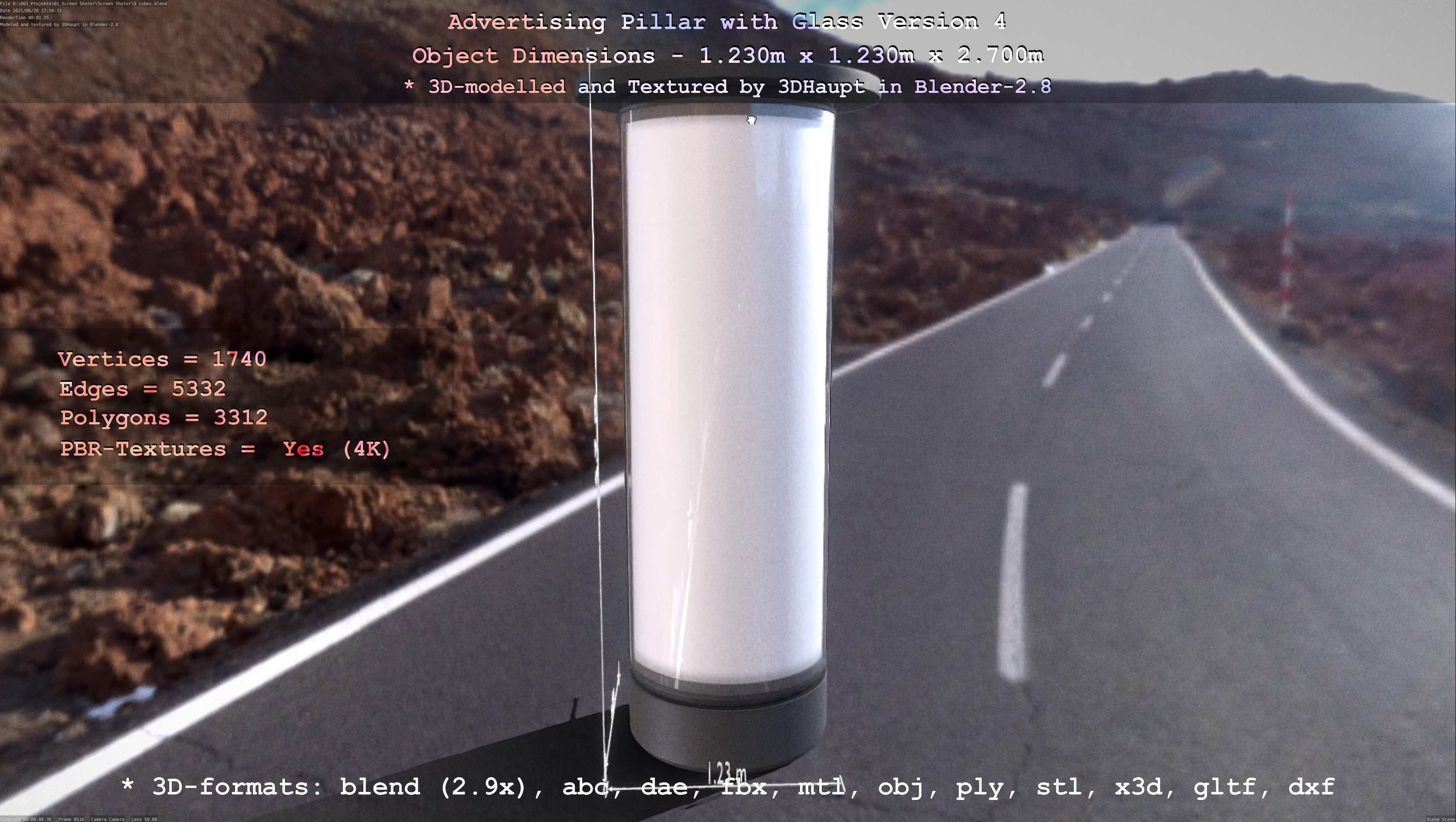 Advertising Pillar with Glass 4 Low-poly 3D model_8