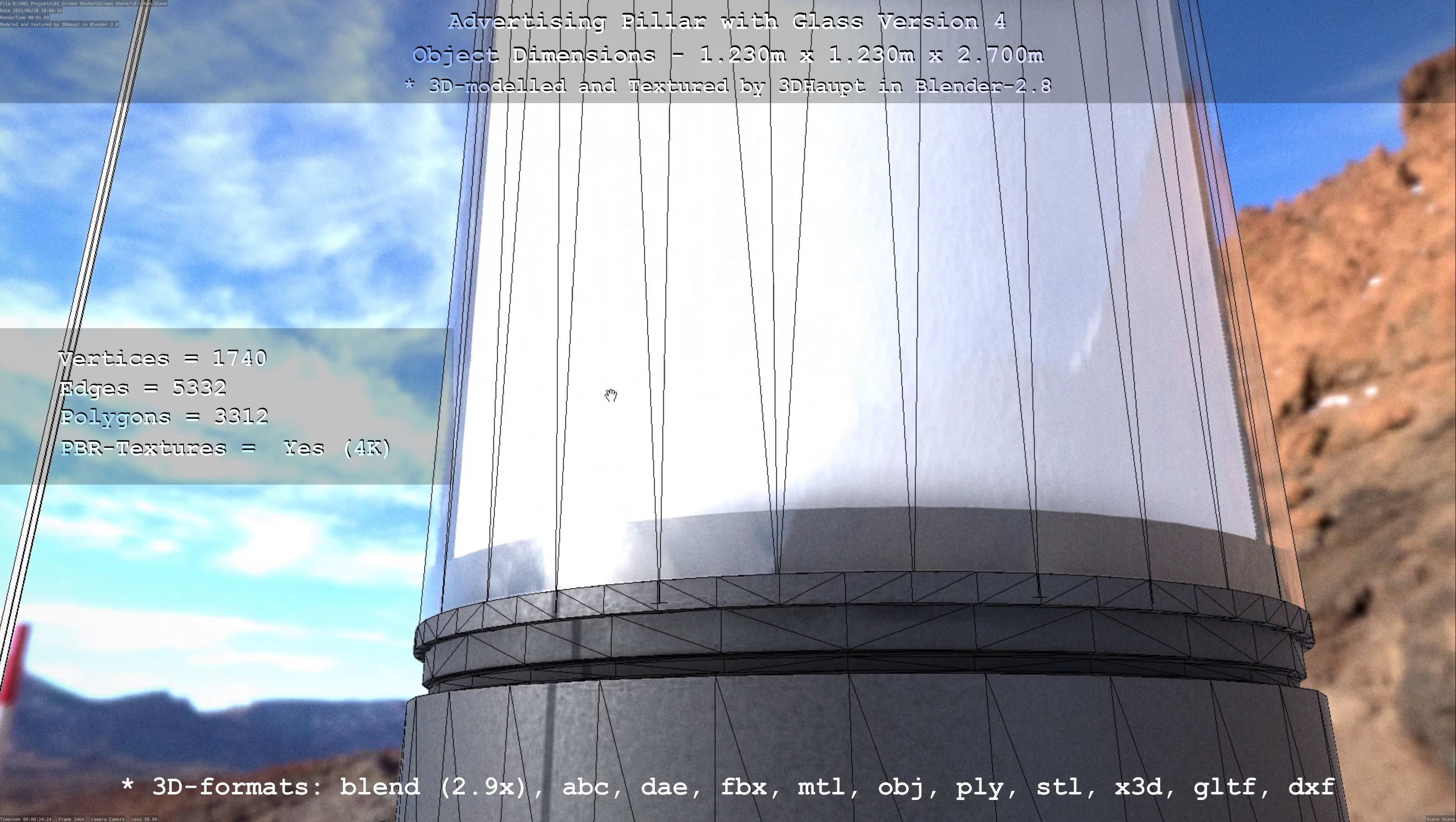 Advertising Pillar with Glass 4 Low-poly 3D model_83