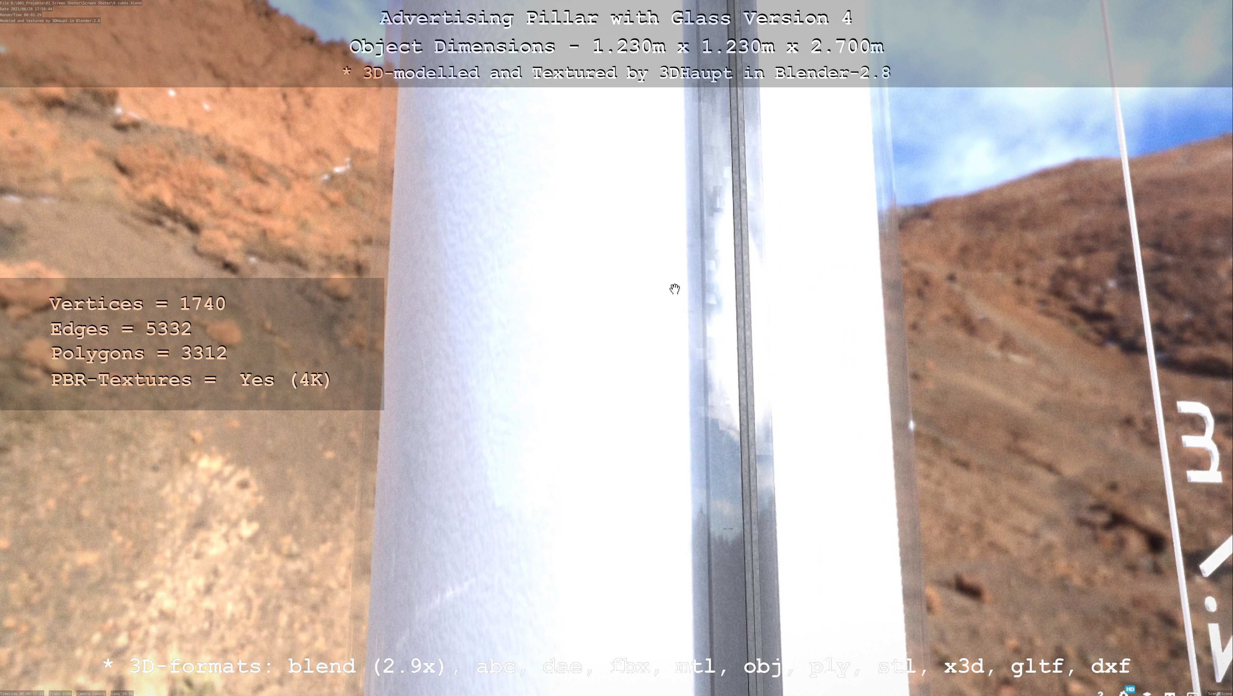 Advertising Pillar with Glass 4 Low-poly 3D model_100