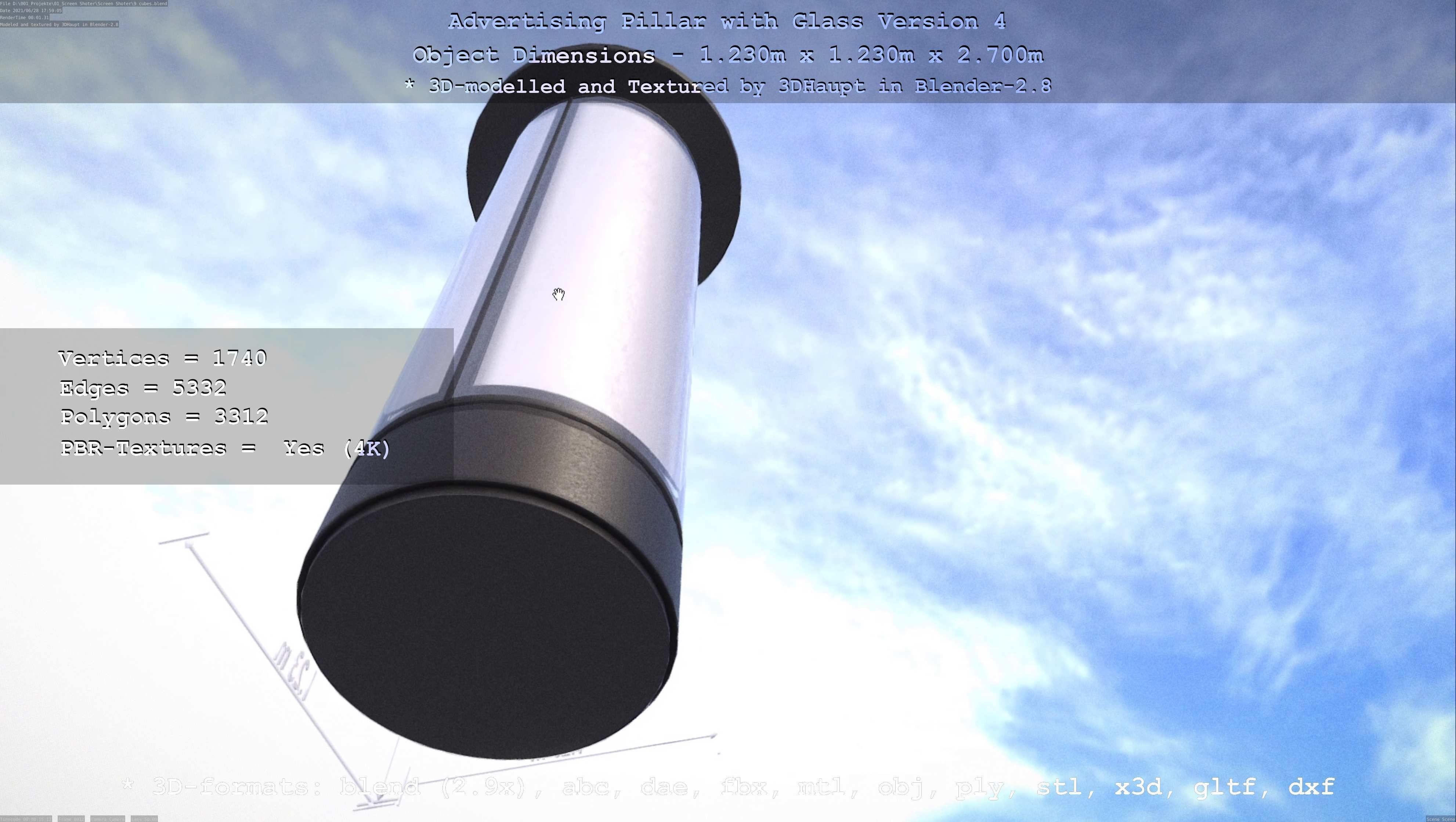 Advertising Pillar with Glass 4 Low-poly 3D model_108