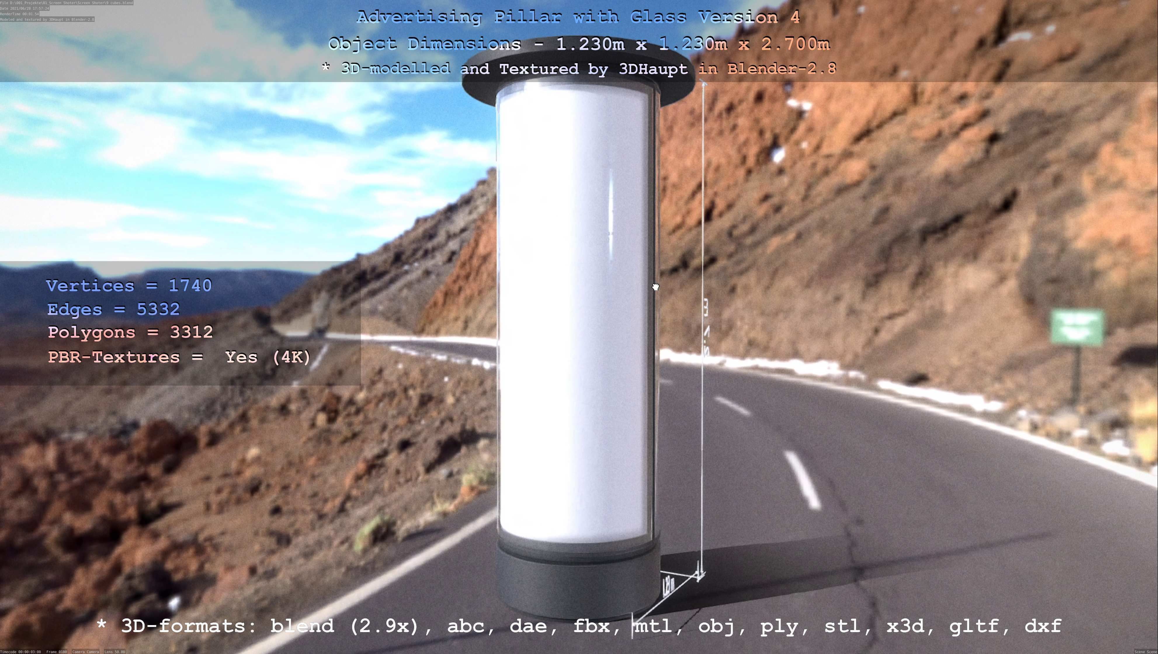 Advertising Pillar with Glass 4 Low-poly 3D model_76