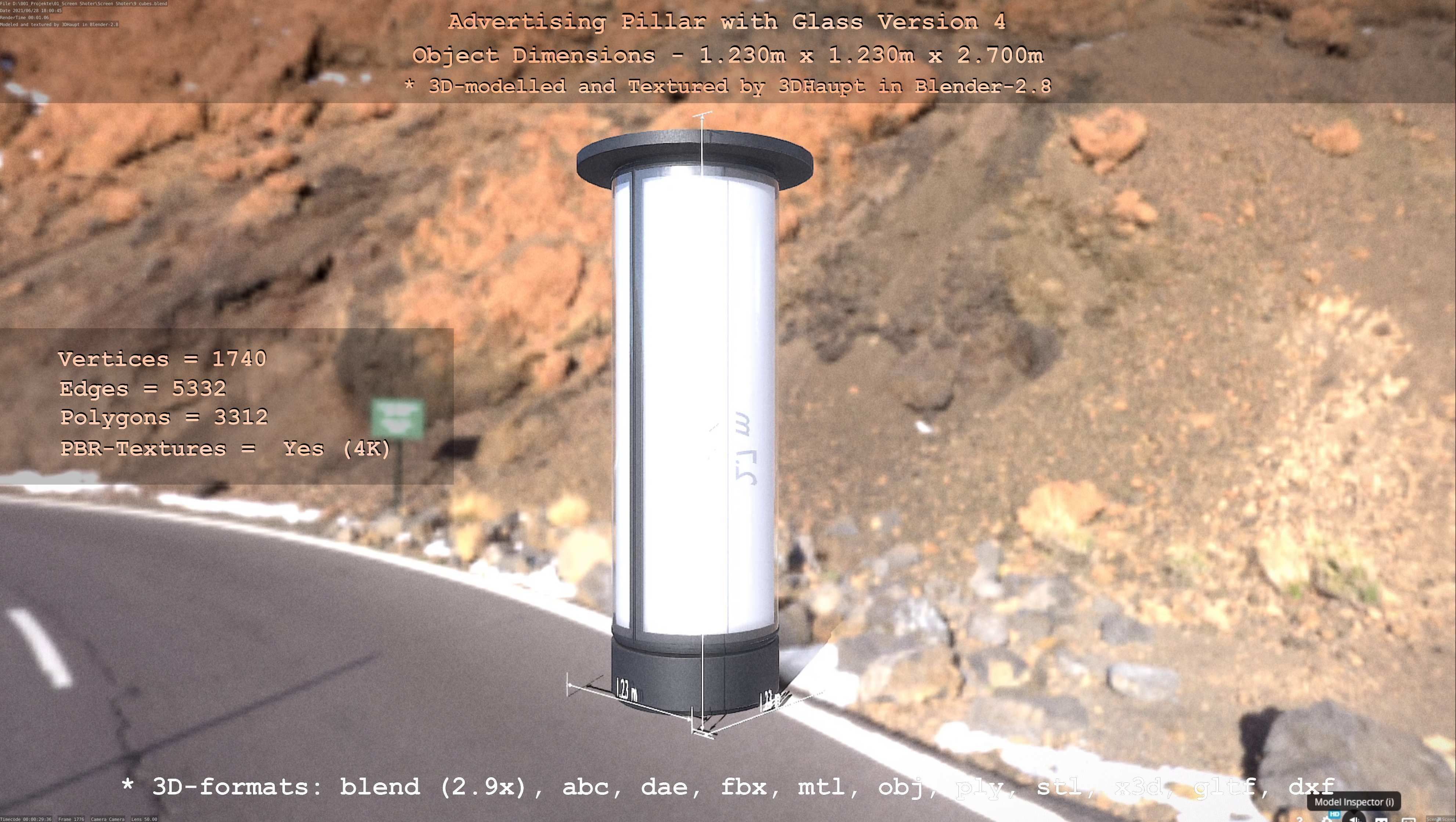 Advertising Pillar with Glass 4 Low-poly 3D model_48