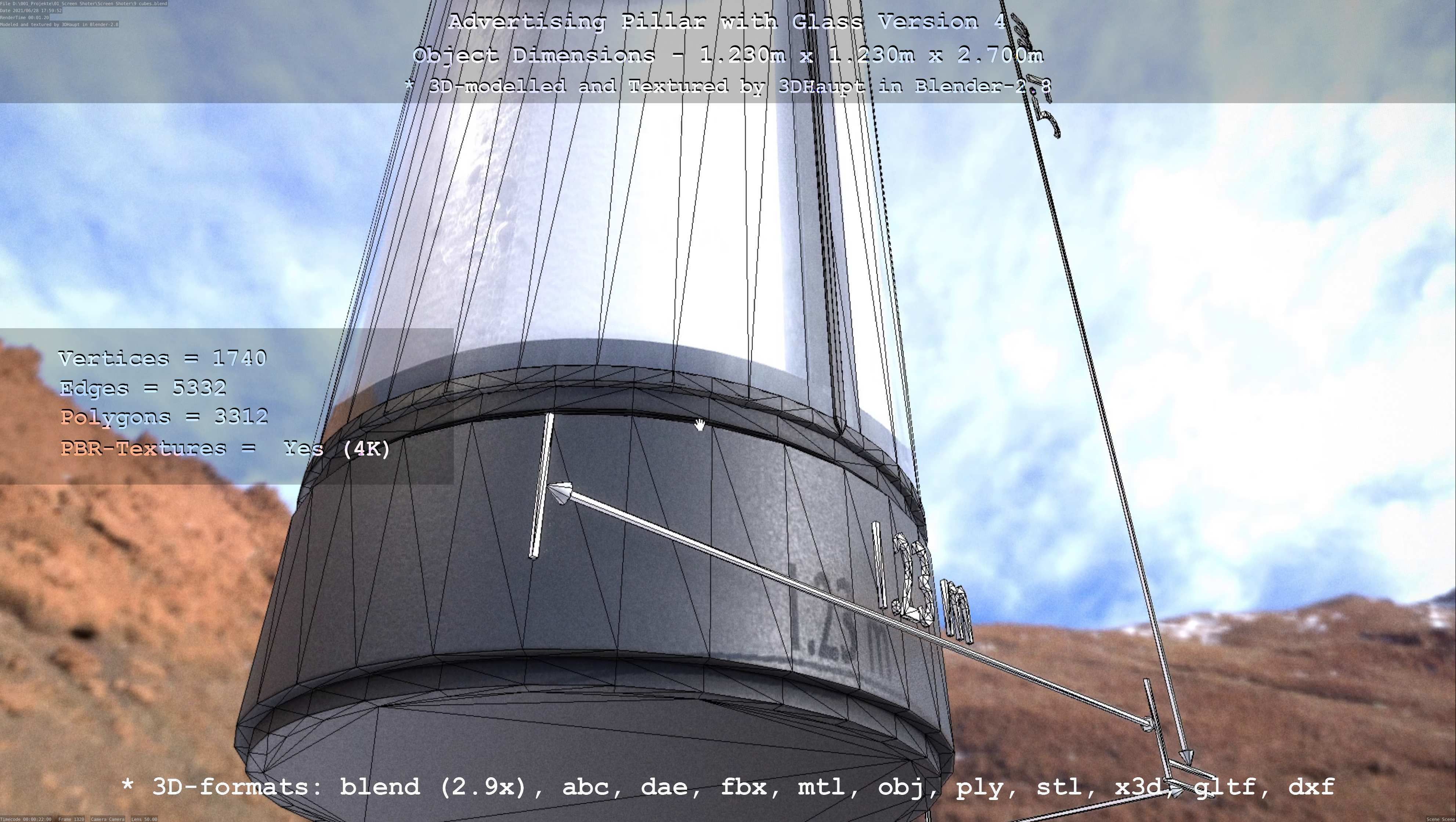 Advertising Pillar with Glass 4 Low-poly 3D model_126