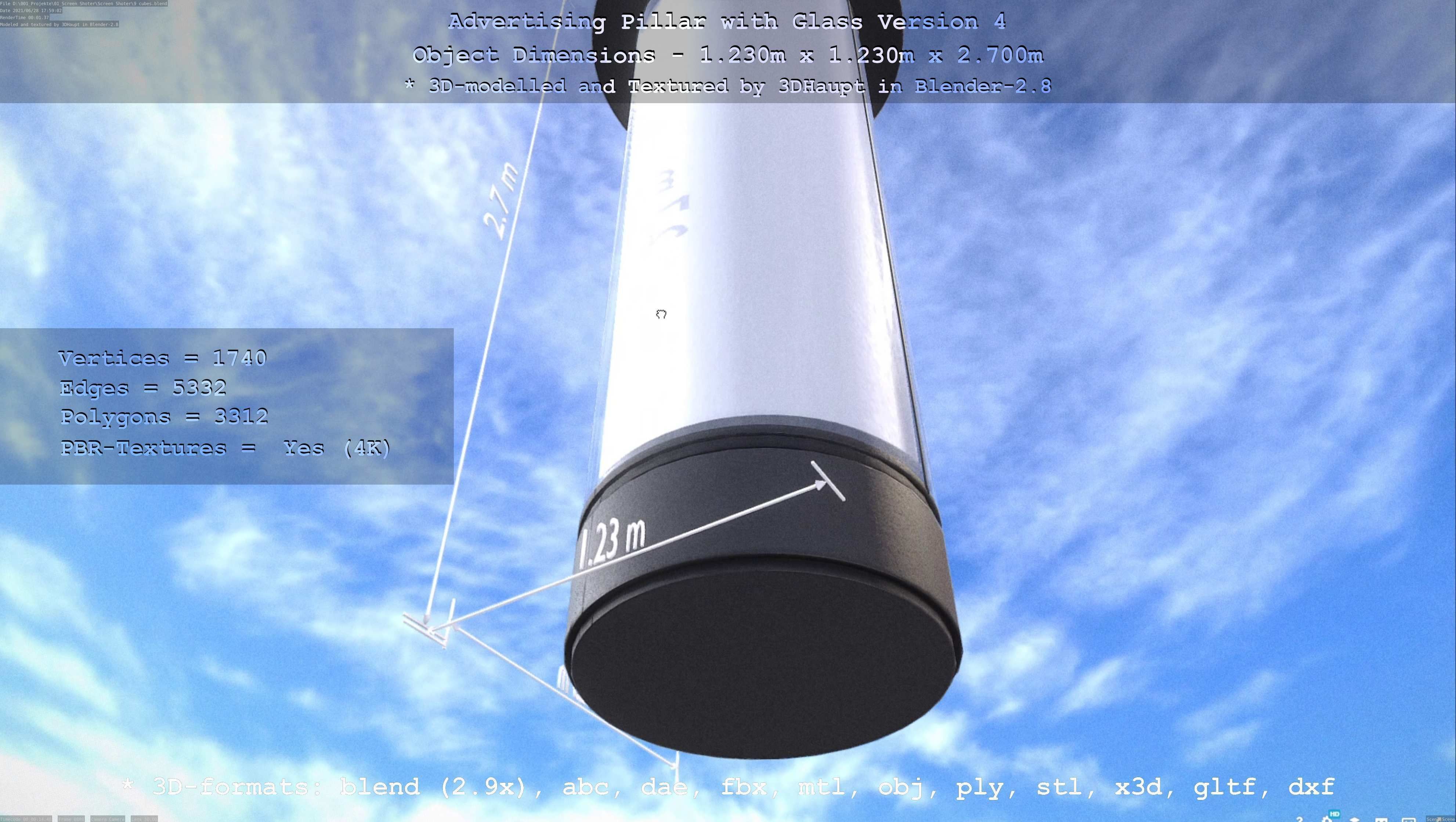Advertising Pillar with Glass 4 Low-poly 3D model_2