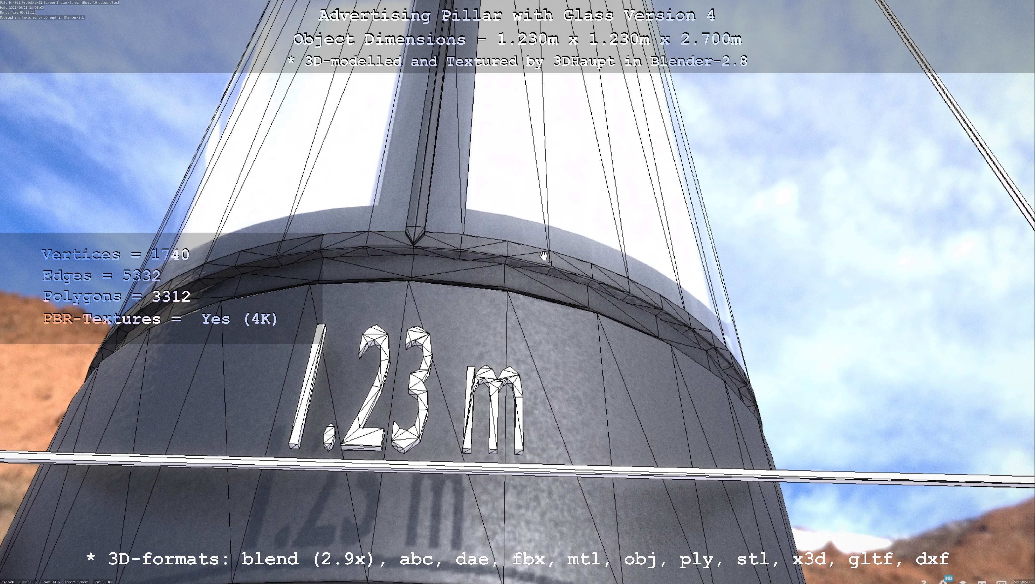 Advertising Pillar with Glass 4 Low-poly 3D model_61