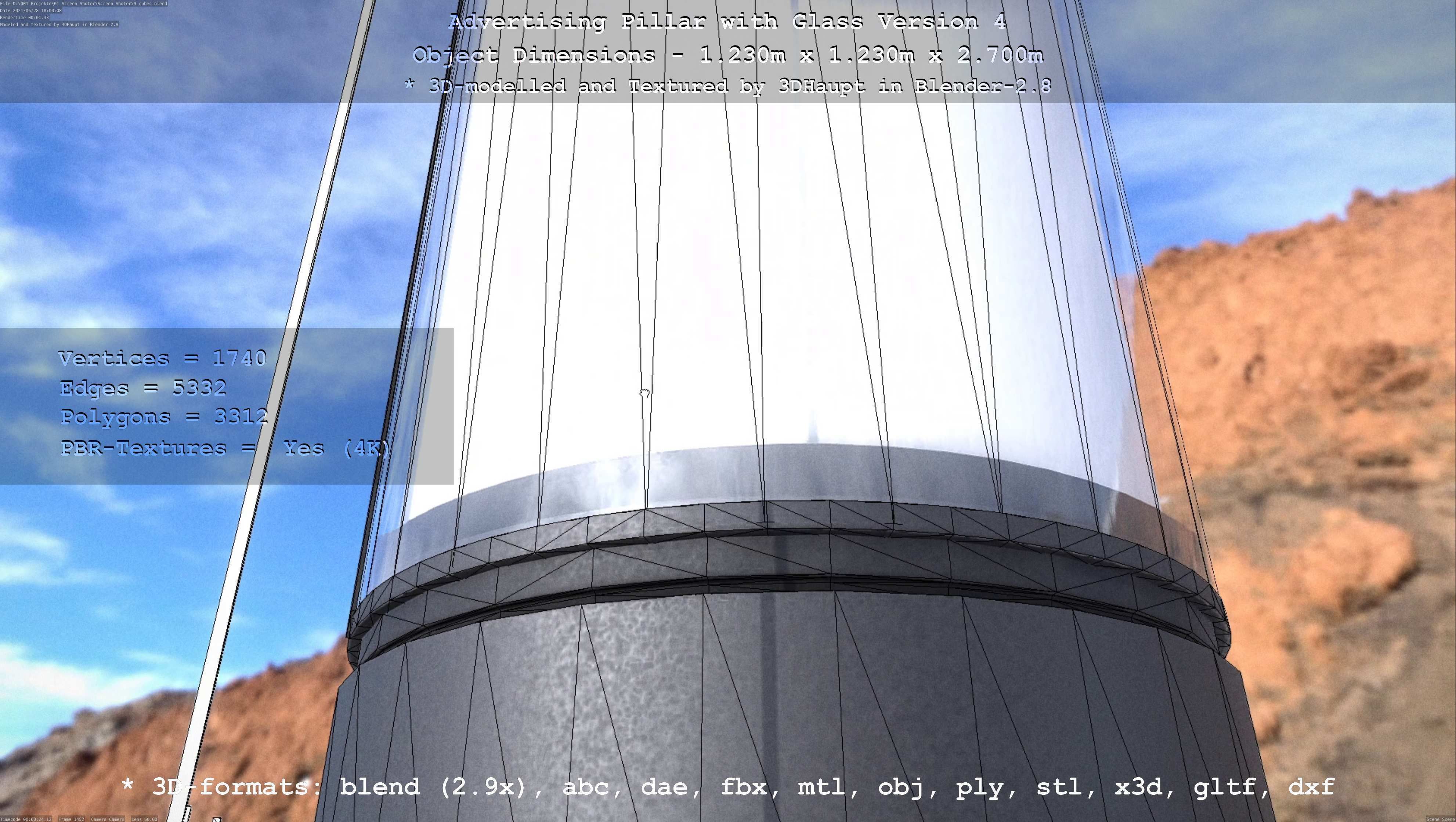 Advertising Pillar with Glass 4 Low-poly 3D model_72