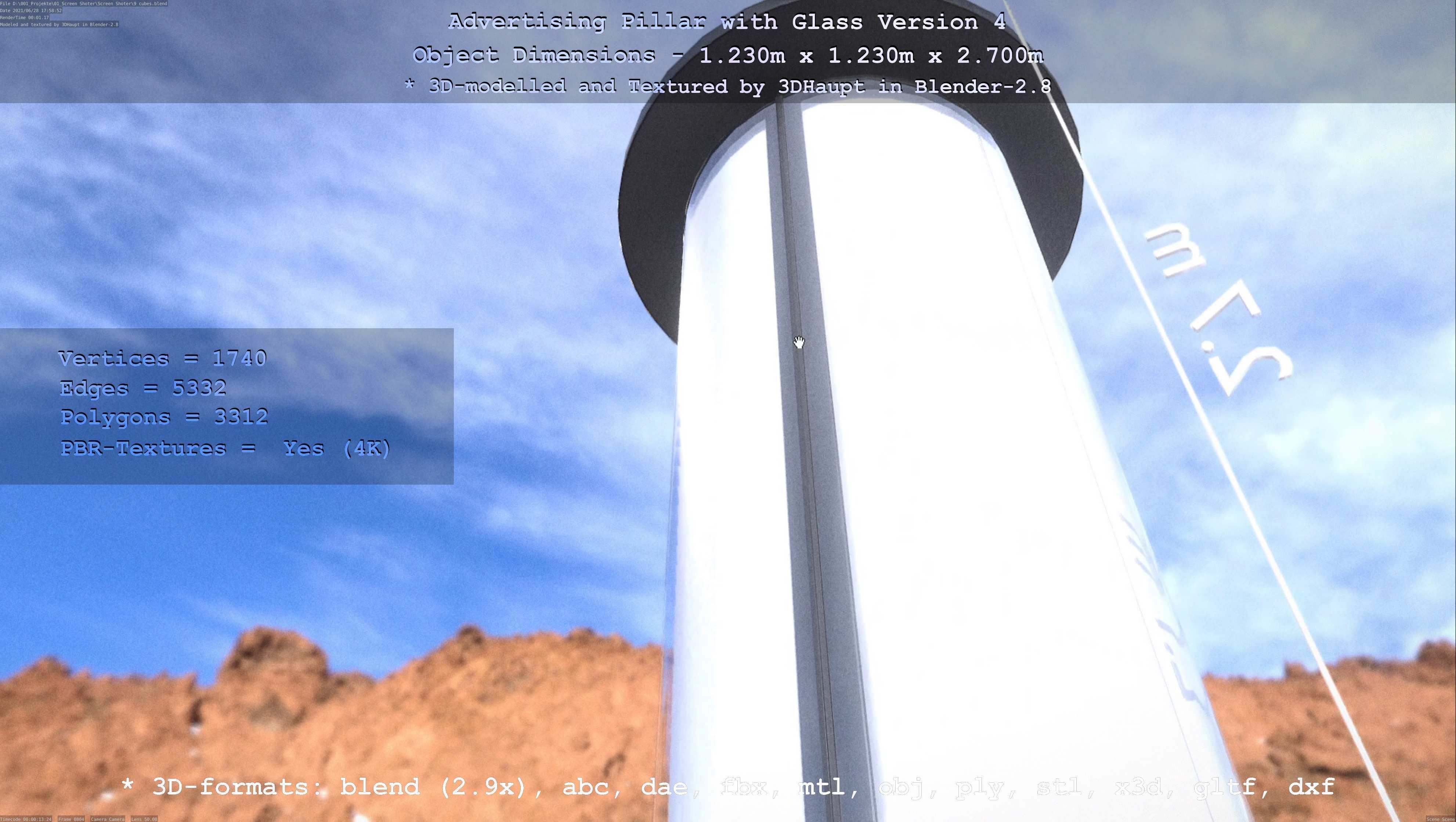 Advertising Pillar with Glass 4 Low-poly 3D model_102