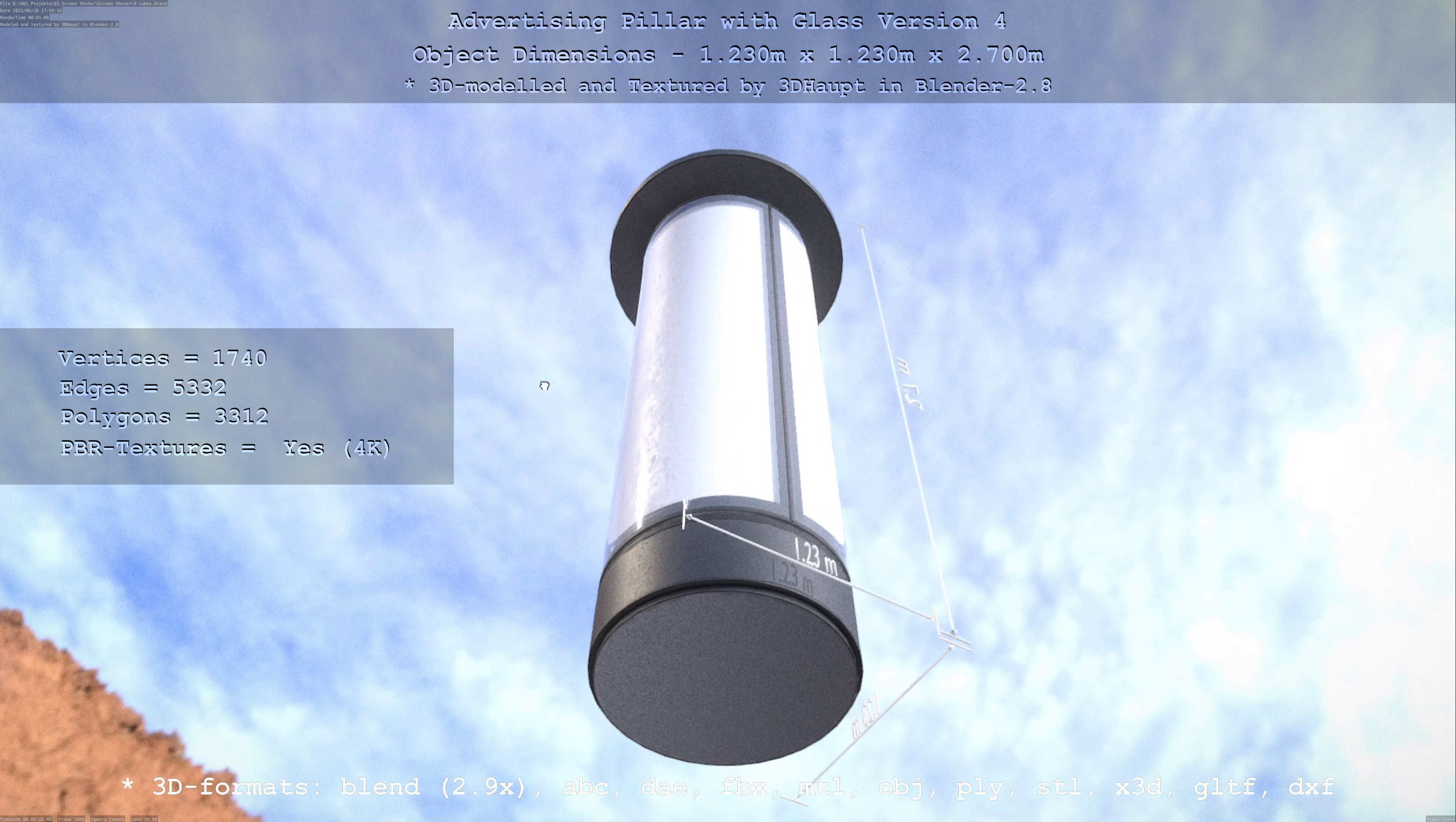 Advertising Pillar with Glass 4 Low-poly 3D model_111