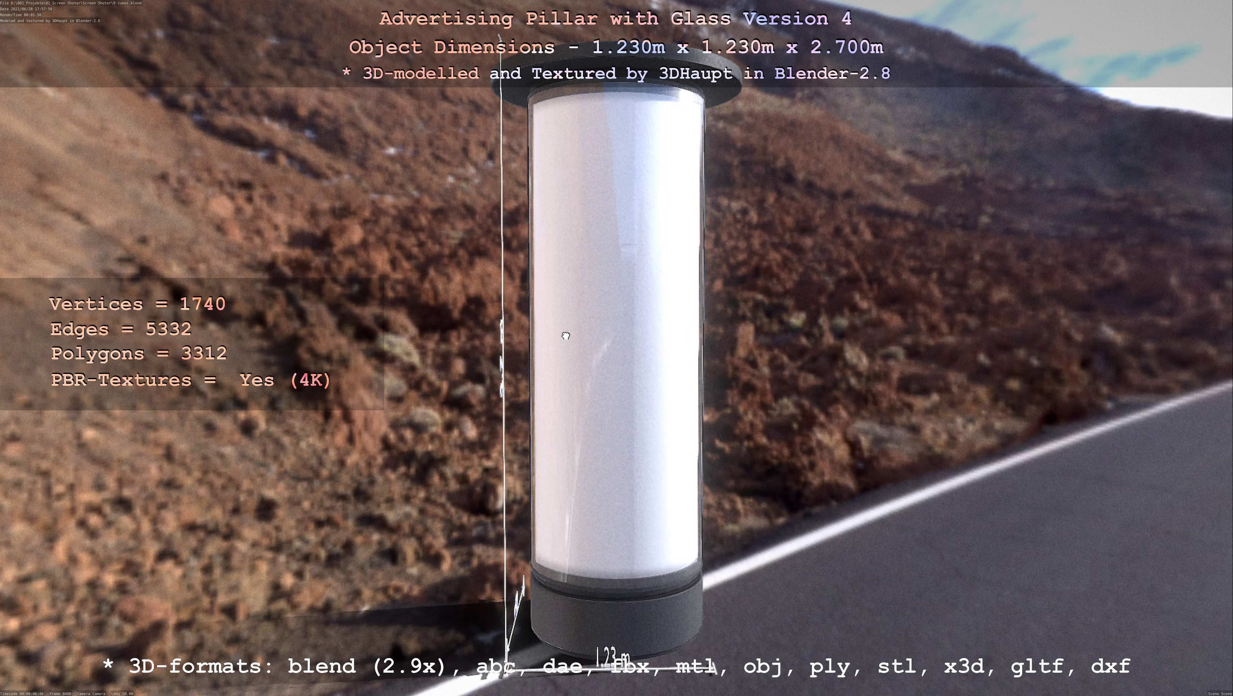 Advertising Pillar with Glass 4 Low-poly 3D model_30