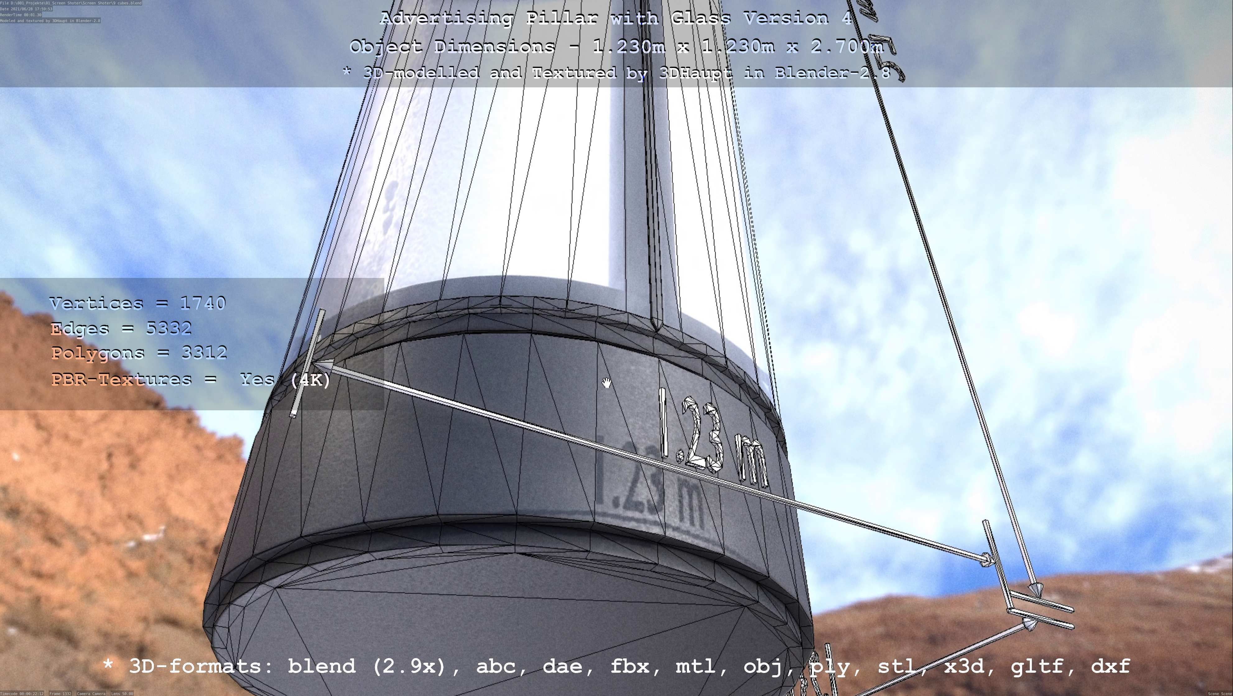 Advertising Pillar with Glass 4 Low-poly 3D model_128