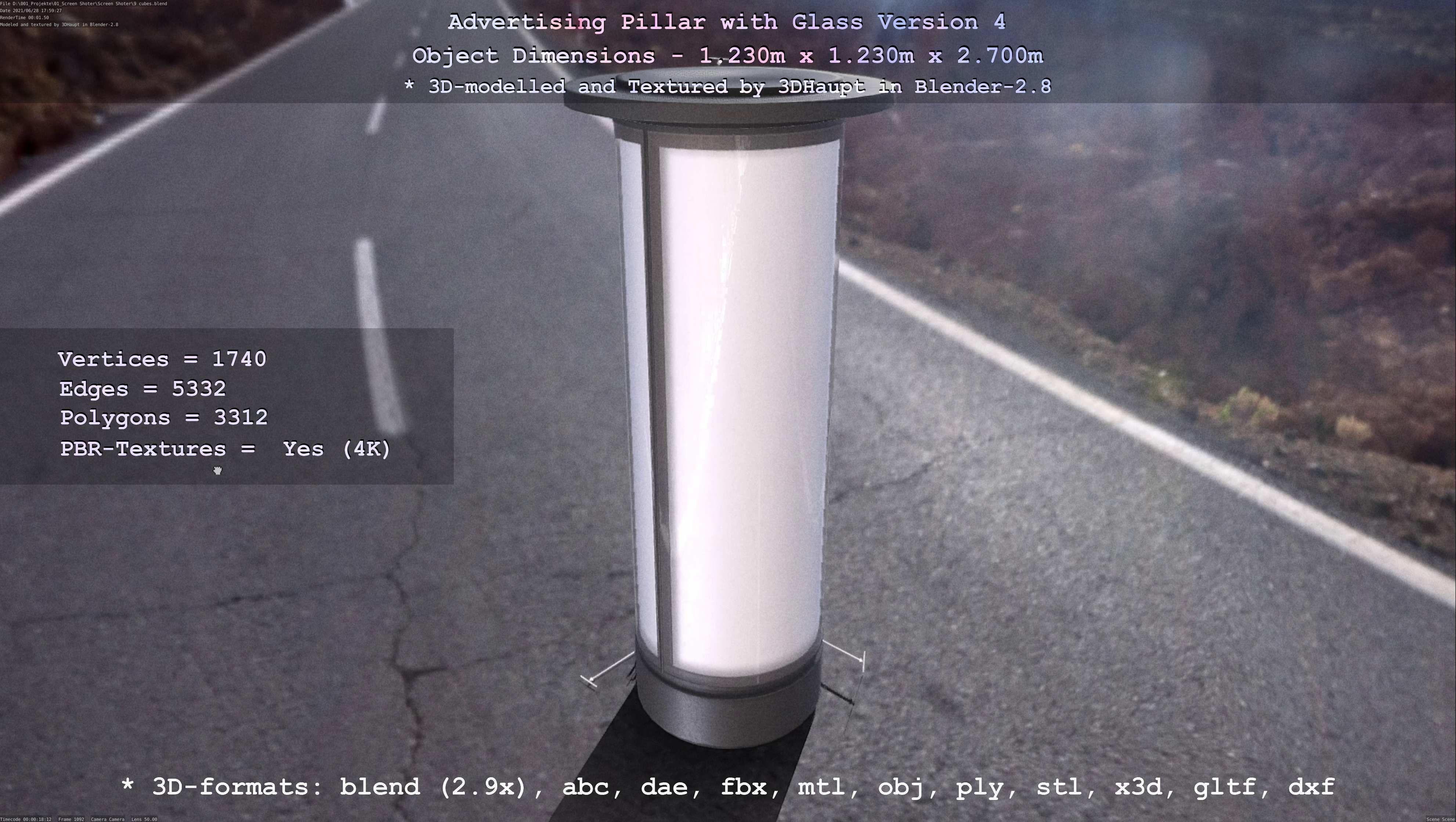 Advertising Pillar with Glass 4 Low-poly 3D model_117