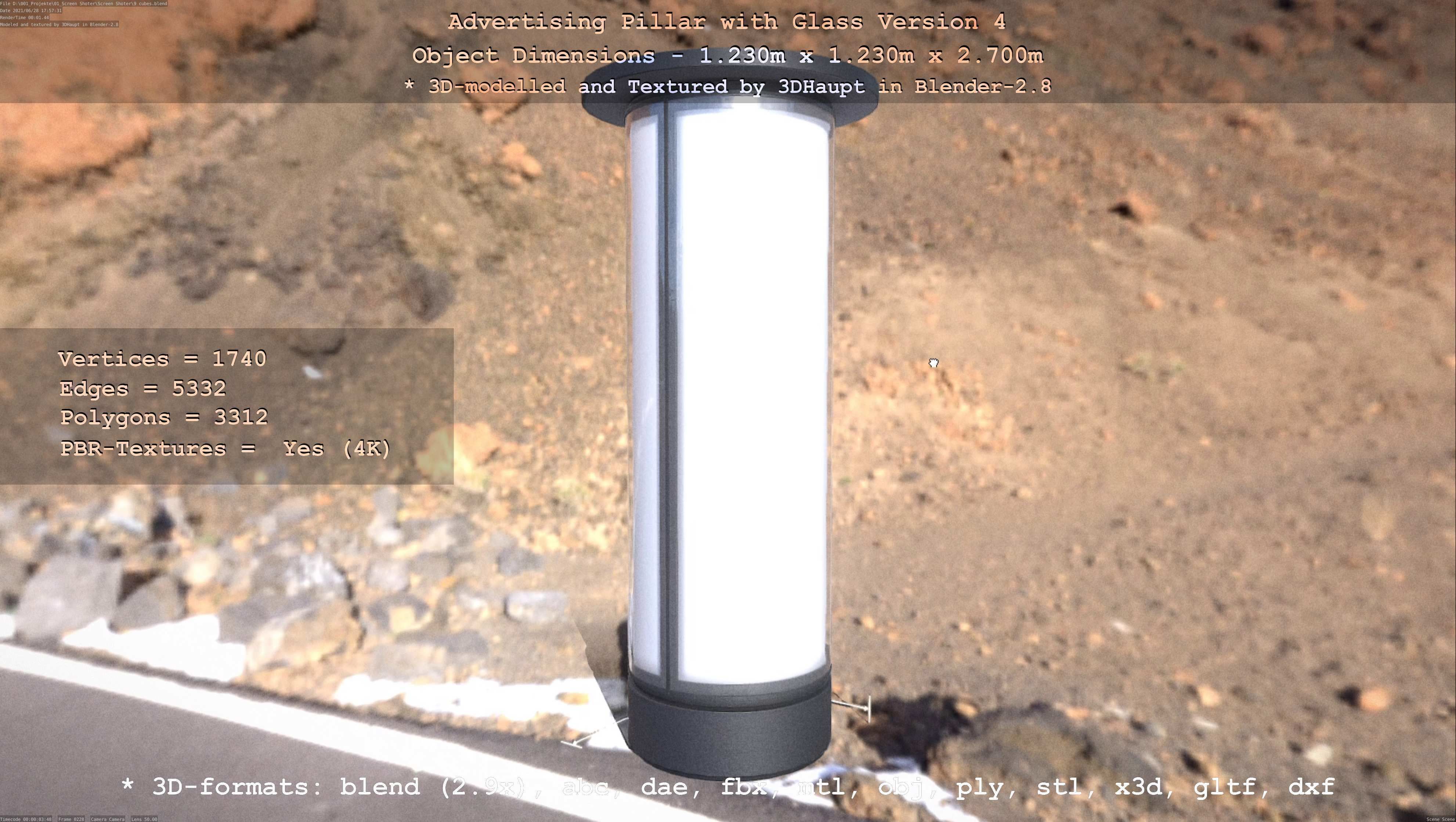 Advertising Pillar with Glass 4 Low-poly 3D model_16