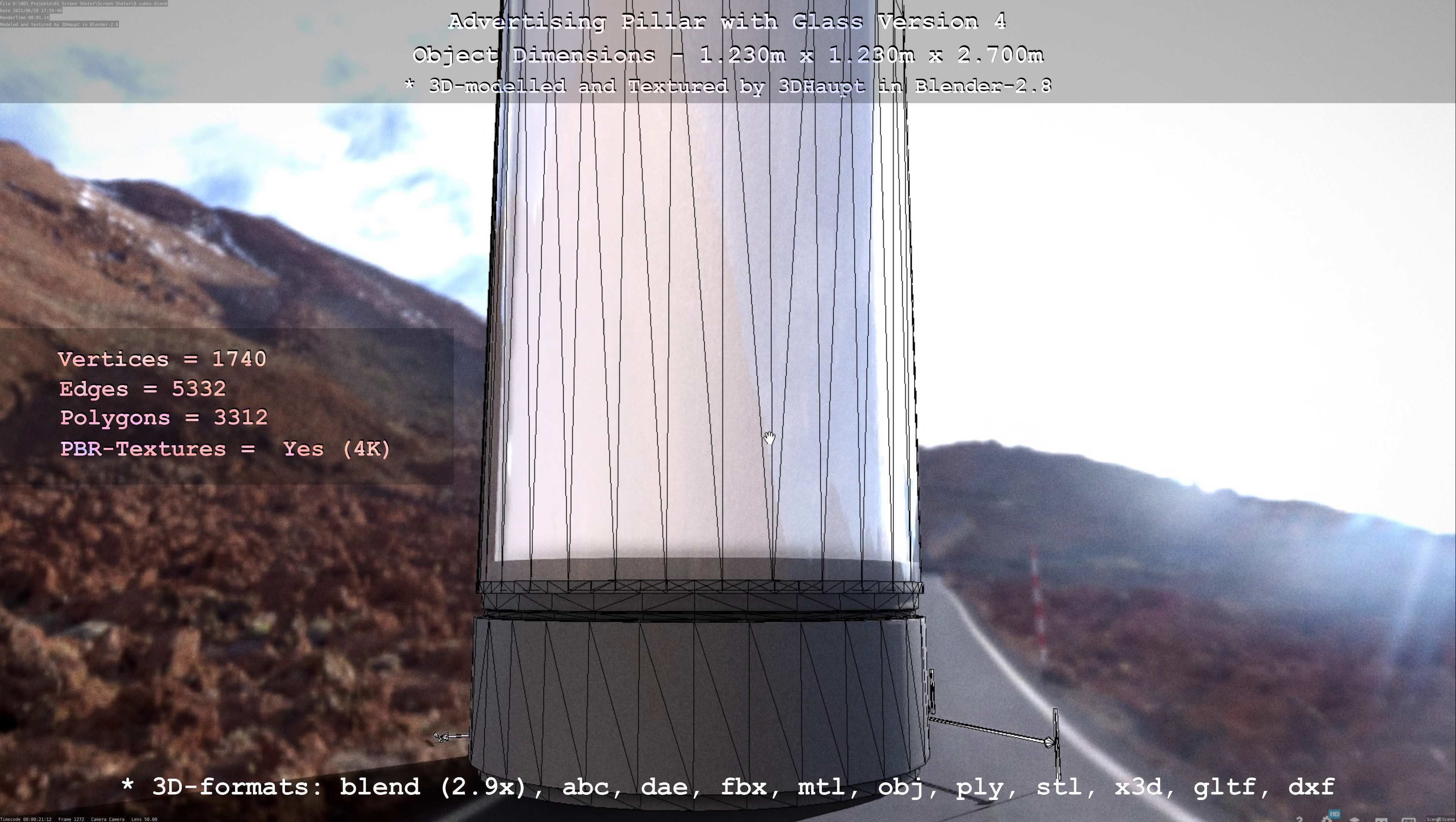 Advertising Pillar with Glass 4 Low-poly 3D model_124