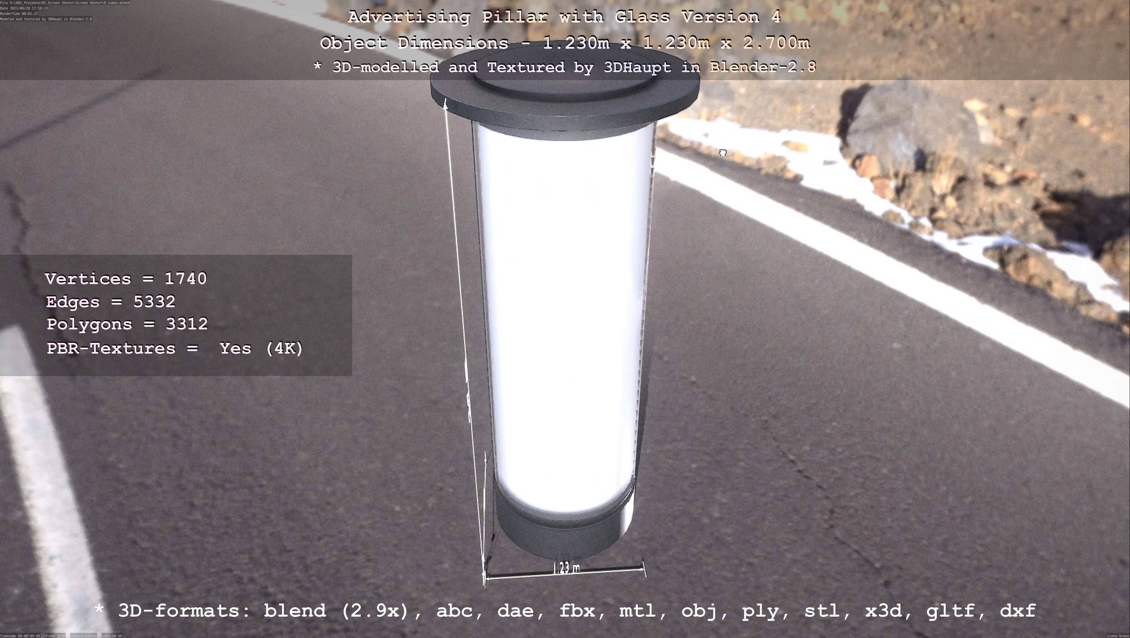 Advertising Pillar with Glass 4 Low-poly 3D model_18