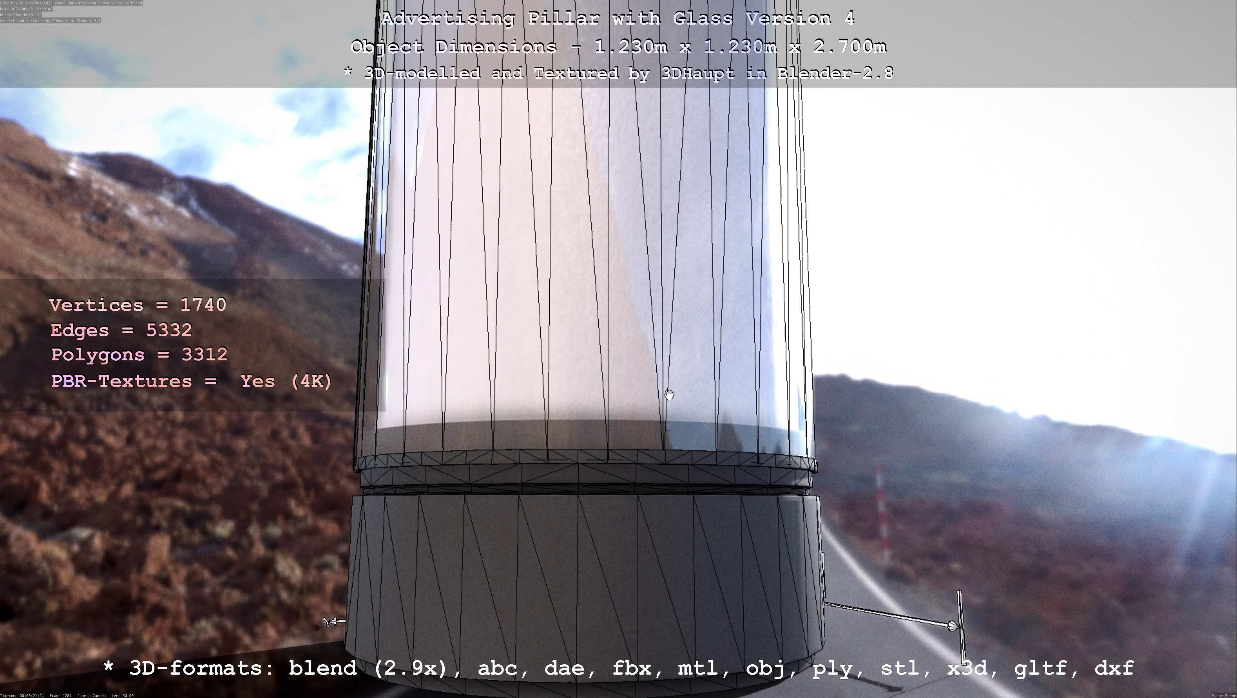 Advertising Pillar with Glass 4 Low-poly 3D model_125