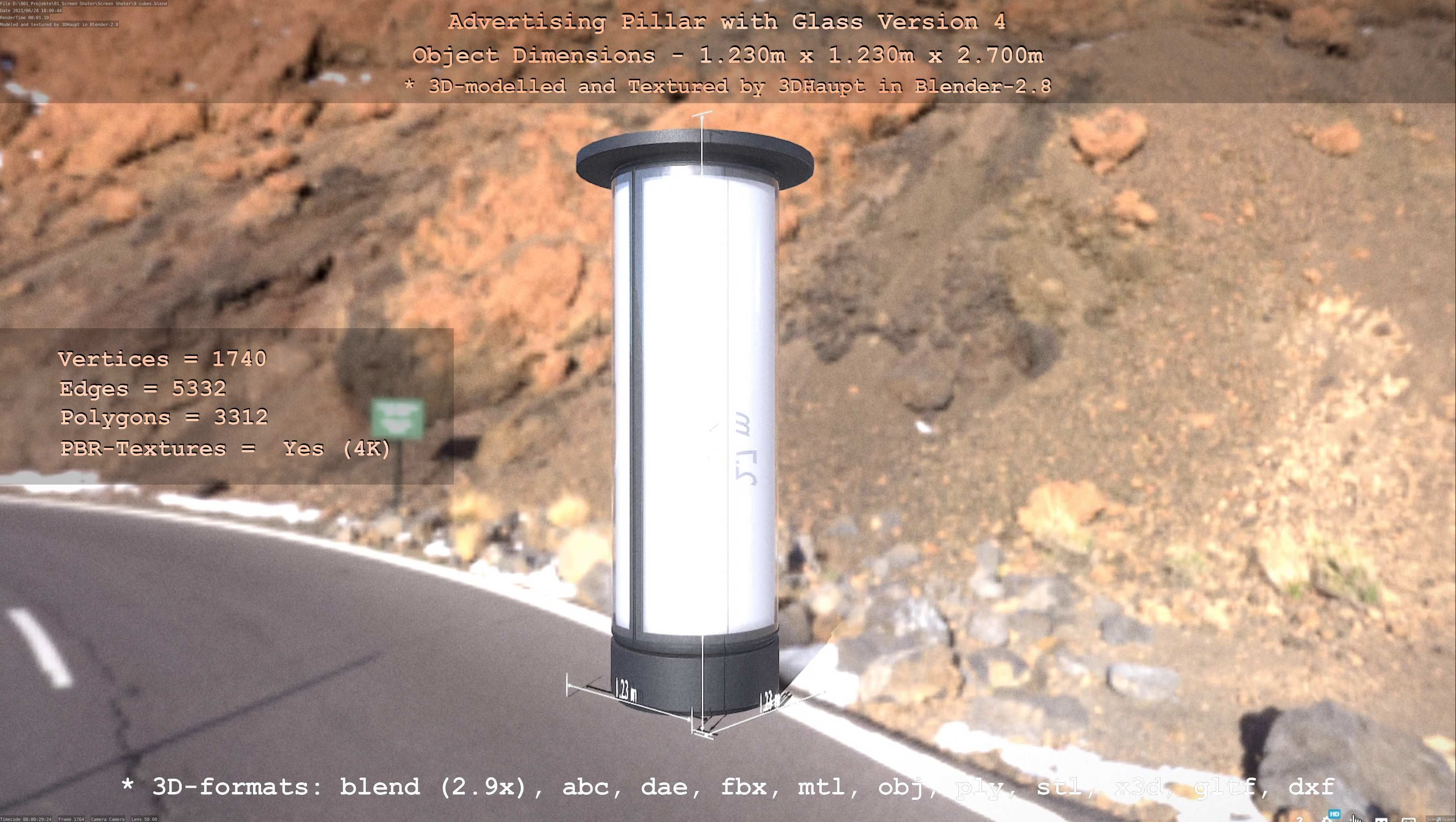 Advertising Pillar with Glass 4 Low-poly 3D model_47