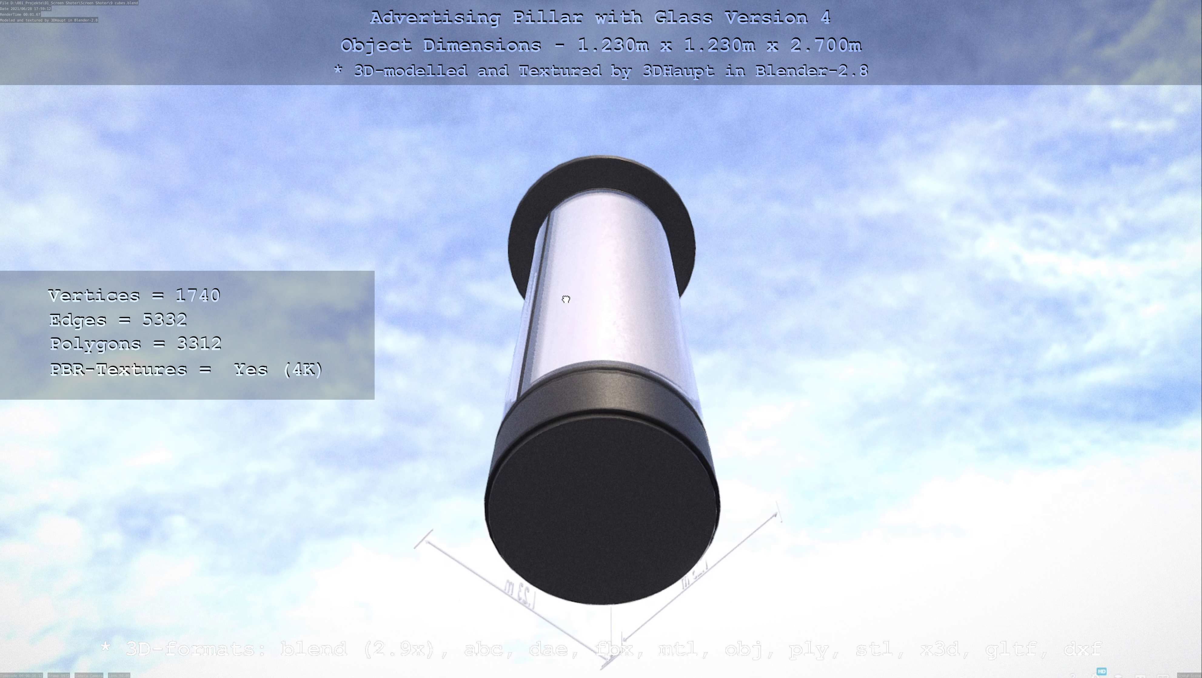 Advertising Pillar with Glass 4 Low-poly 3D model_110