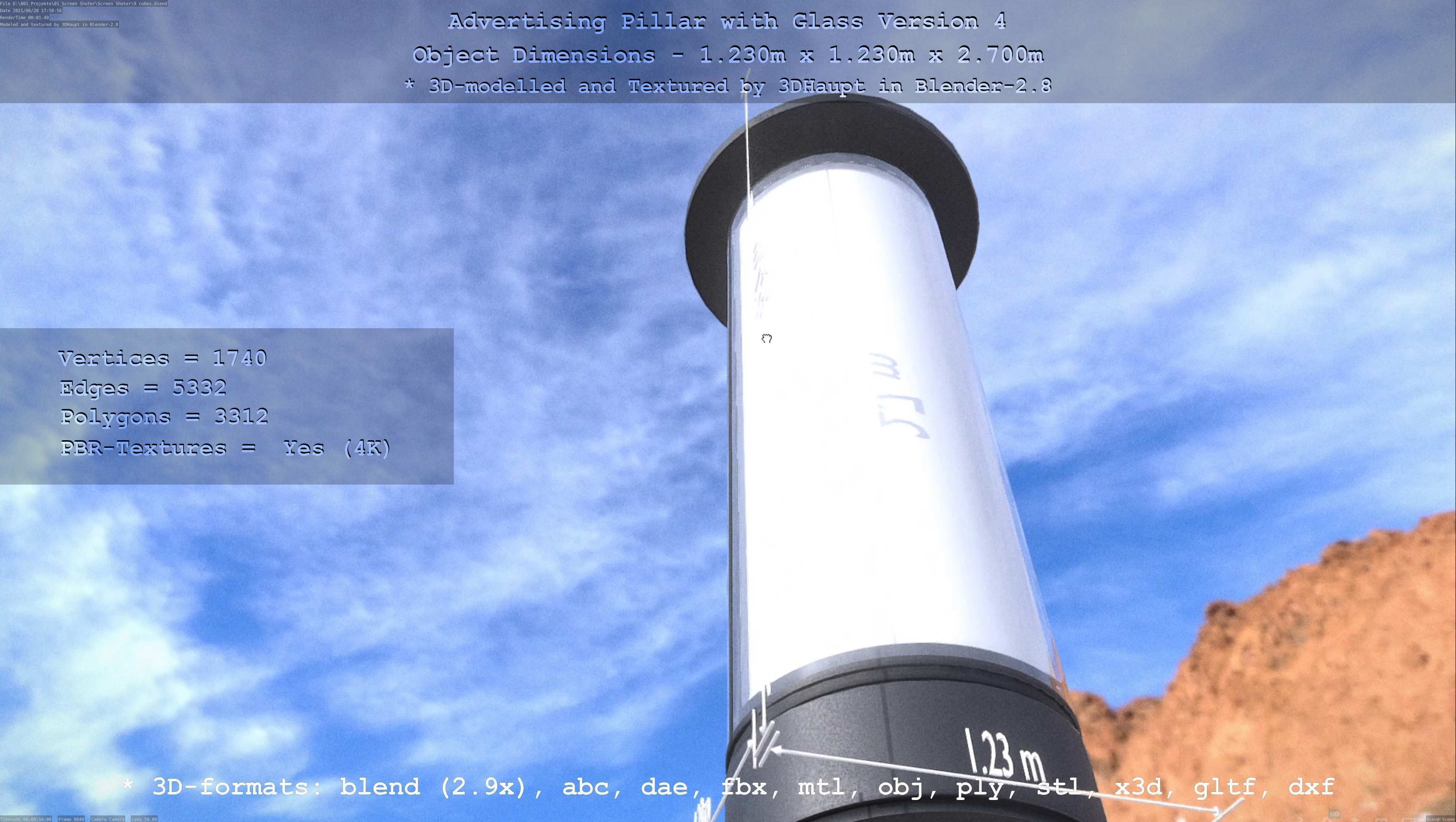 Advertising Pillar with Glass 4 Low-poly 3D model_38
