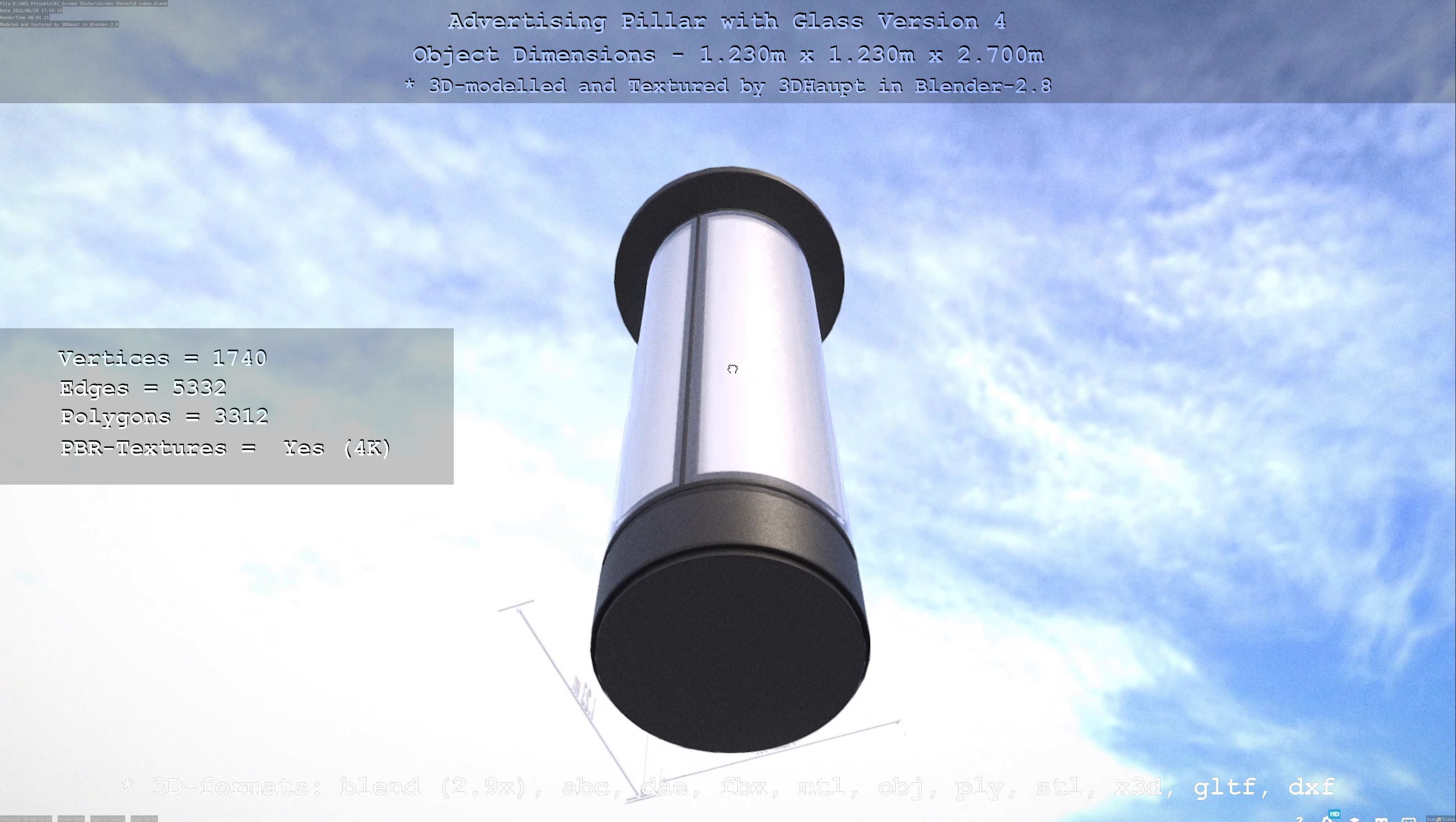 Advertising Pillar with Glass 4 Low-poly 3D model_109