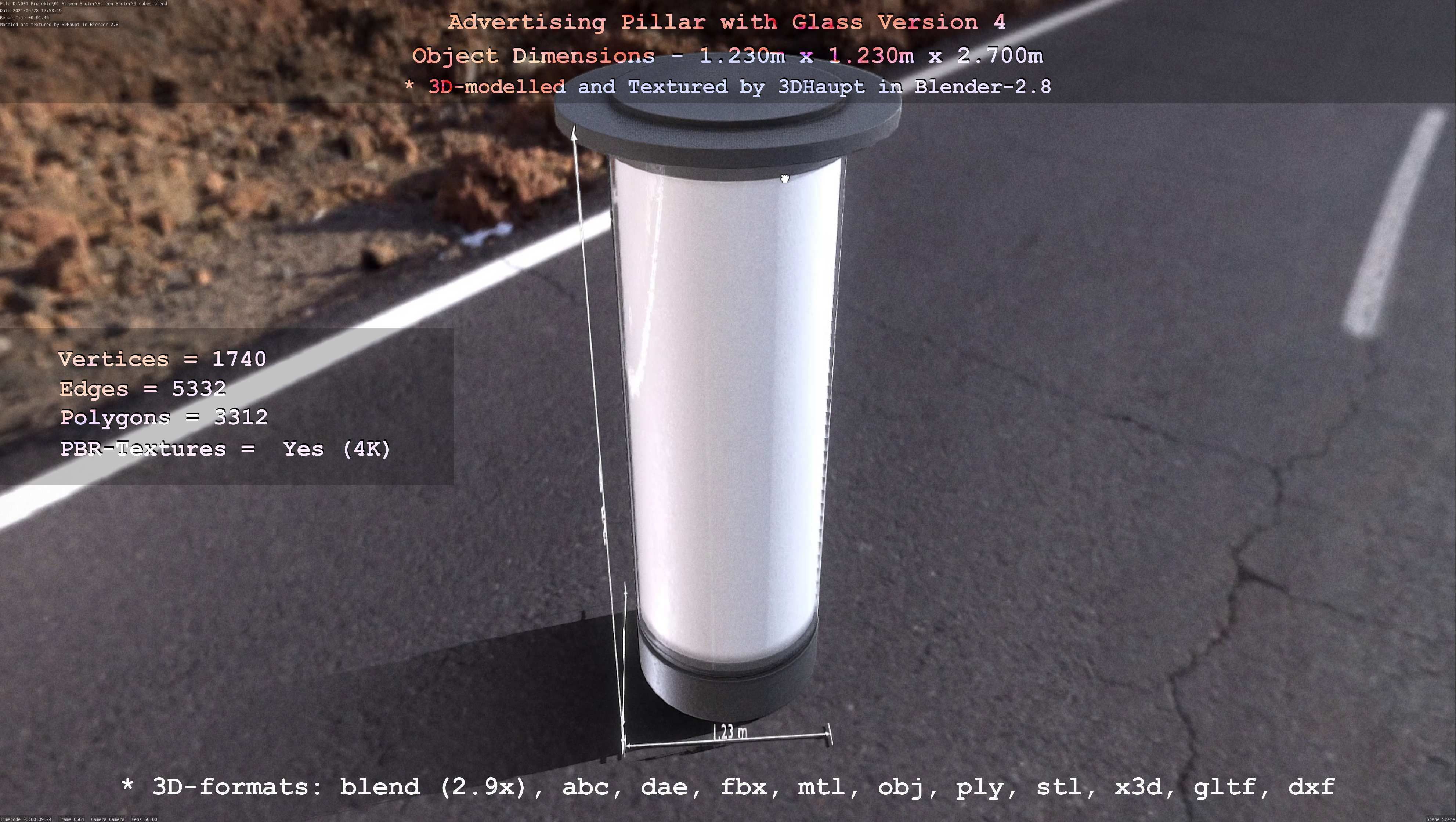 Advertising Pillar with Glass 4 Low-poly 3D model_93