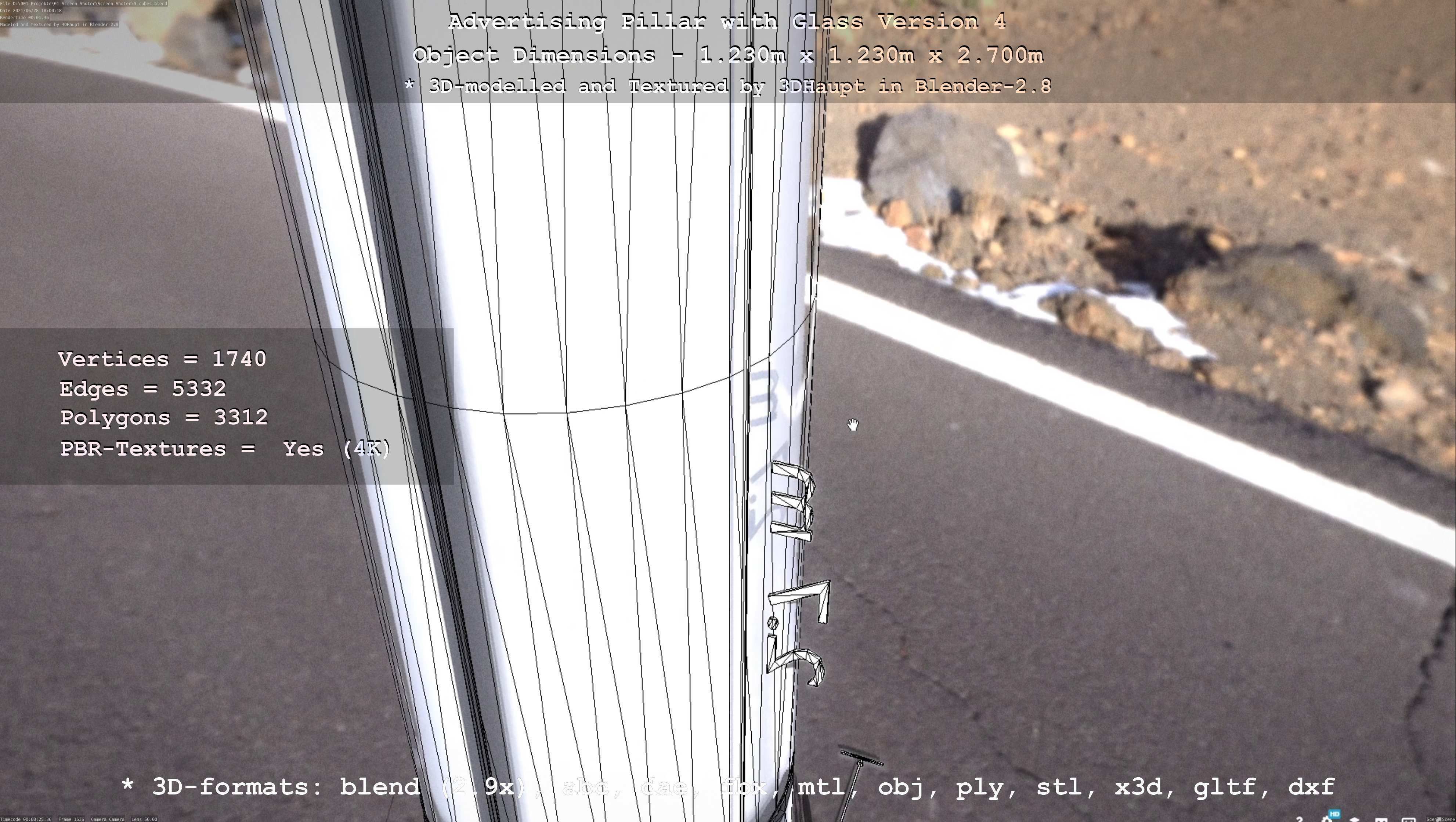 Advertising Pillar with Glass 4 Low-poly 3D model_116