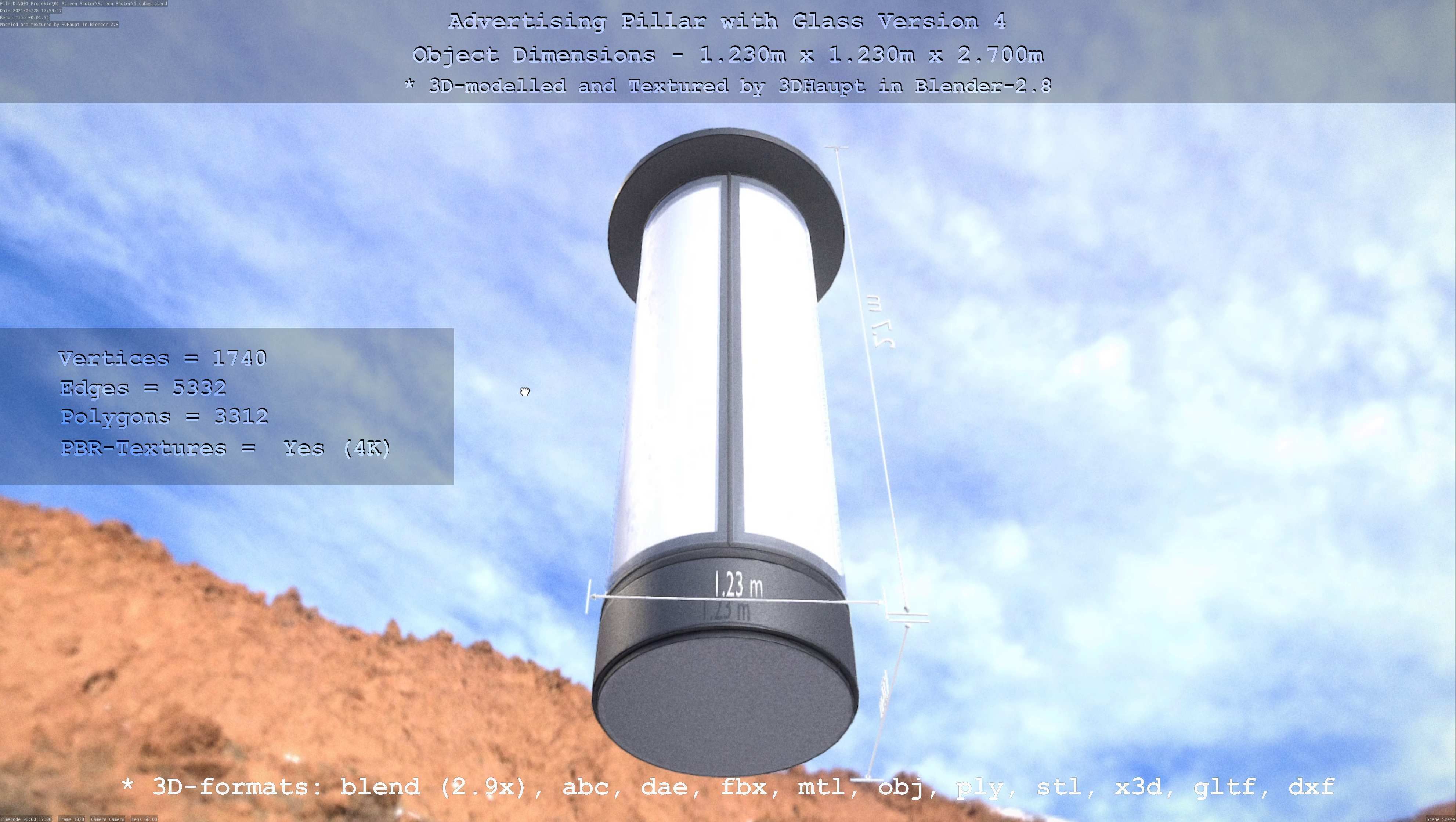 Advertising Pillar with Glass 4 Low-poly 3D model_112