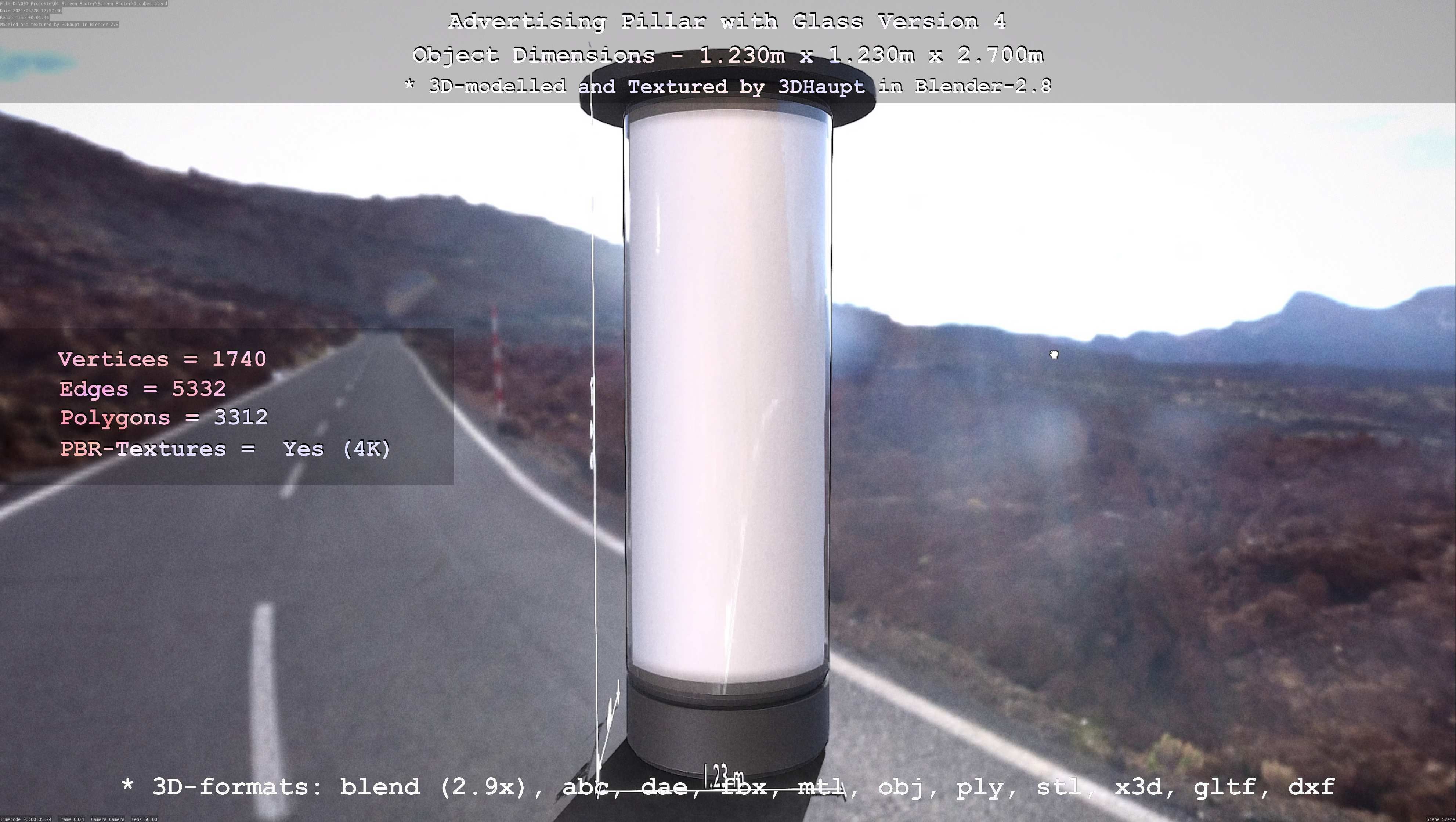 Advertising Pillar with Glass 4 Low-poly 3D model_82