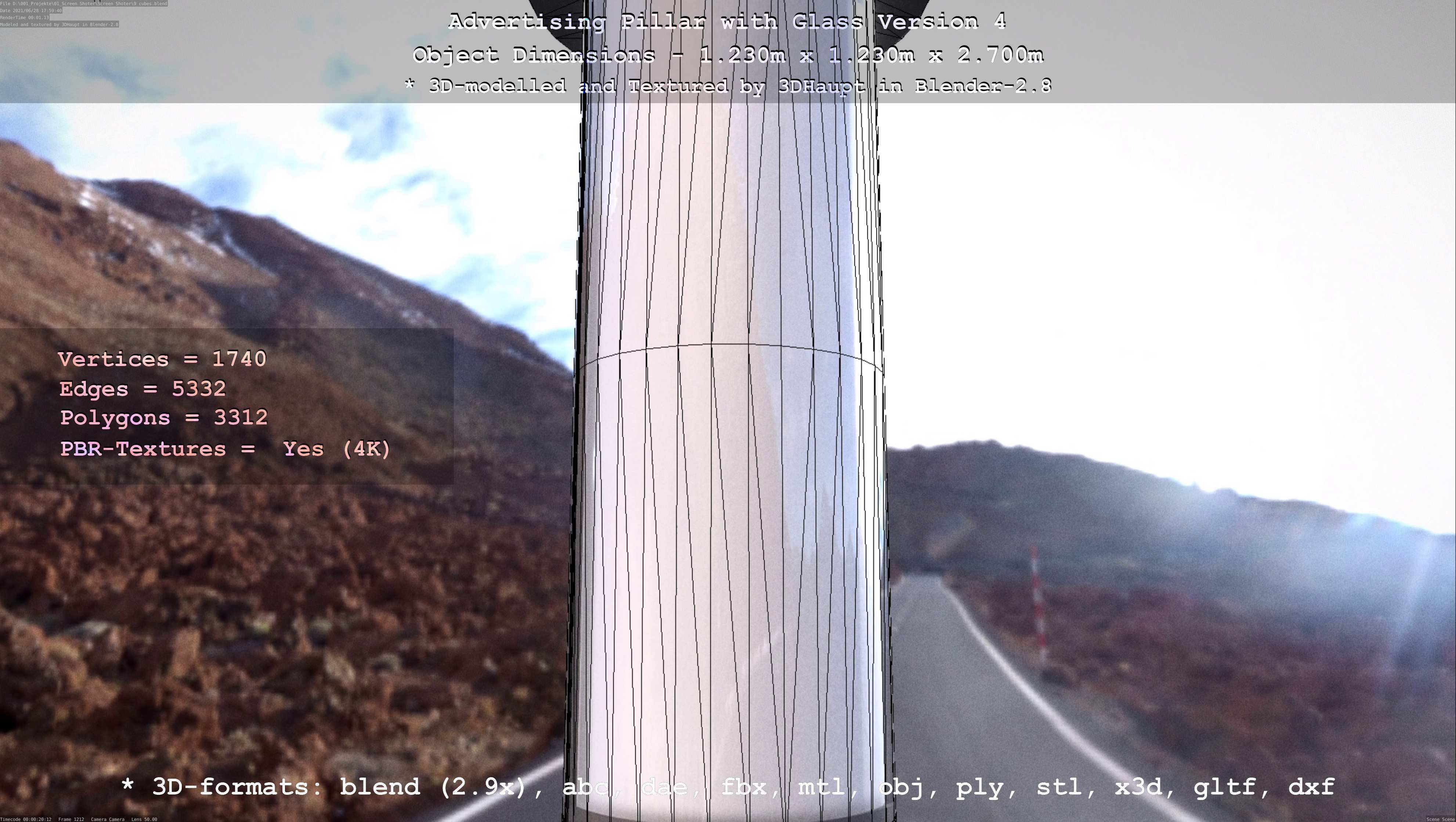 Advertising Pillar with Glass 4 Low-poly 3D model_122