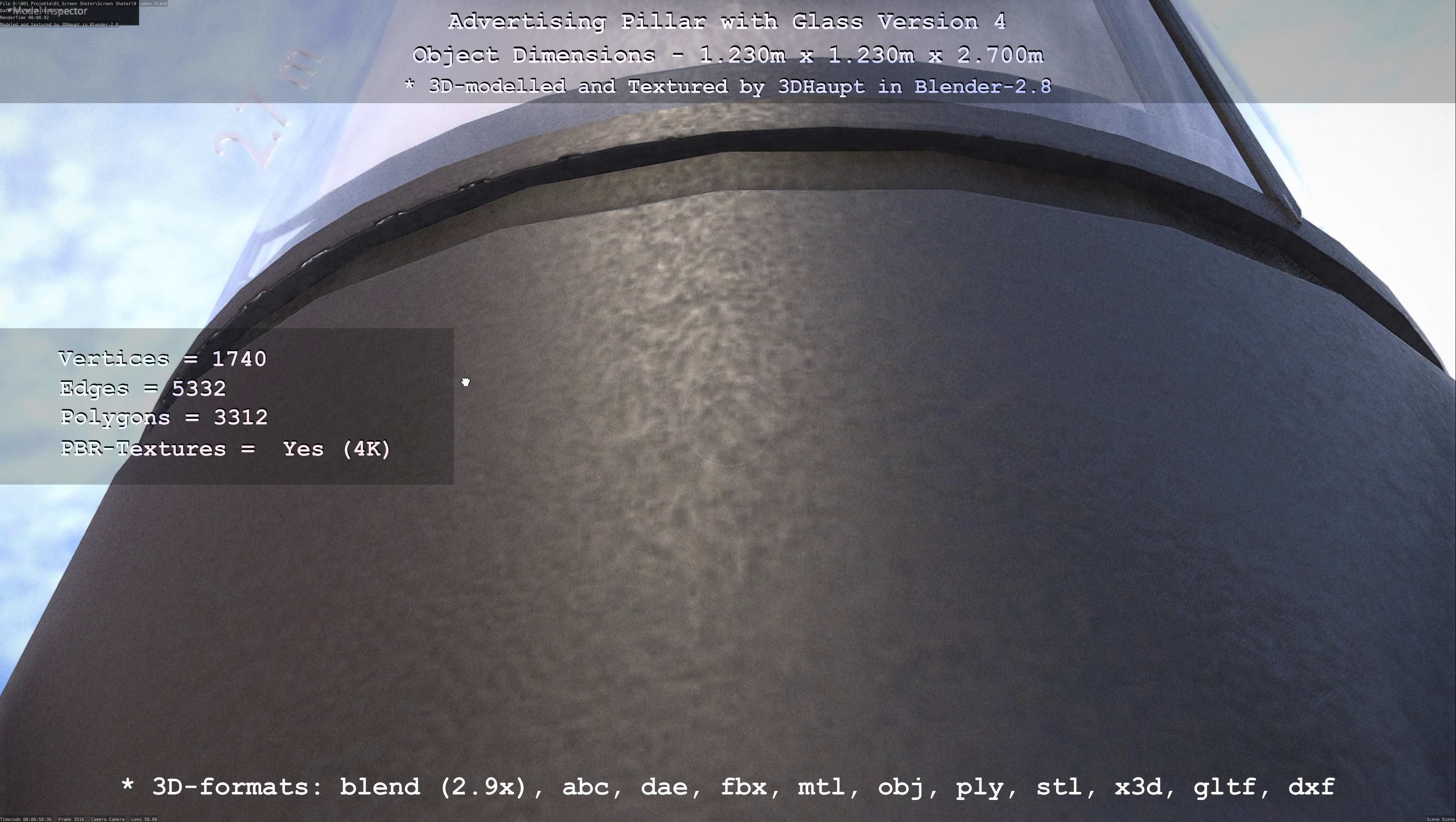 Advertising Pillar with Glass 4 Low-poly 3D model_7