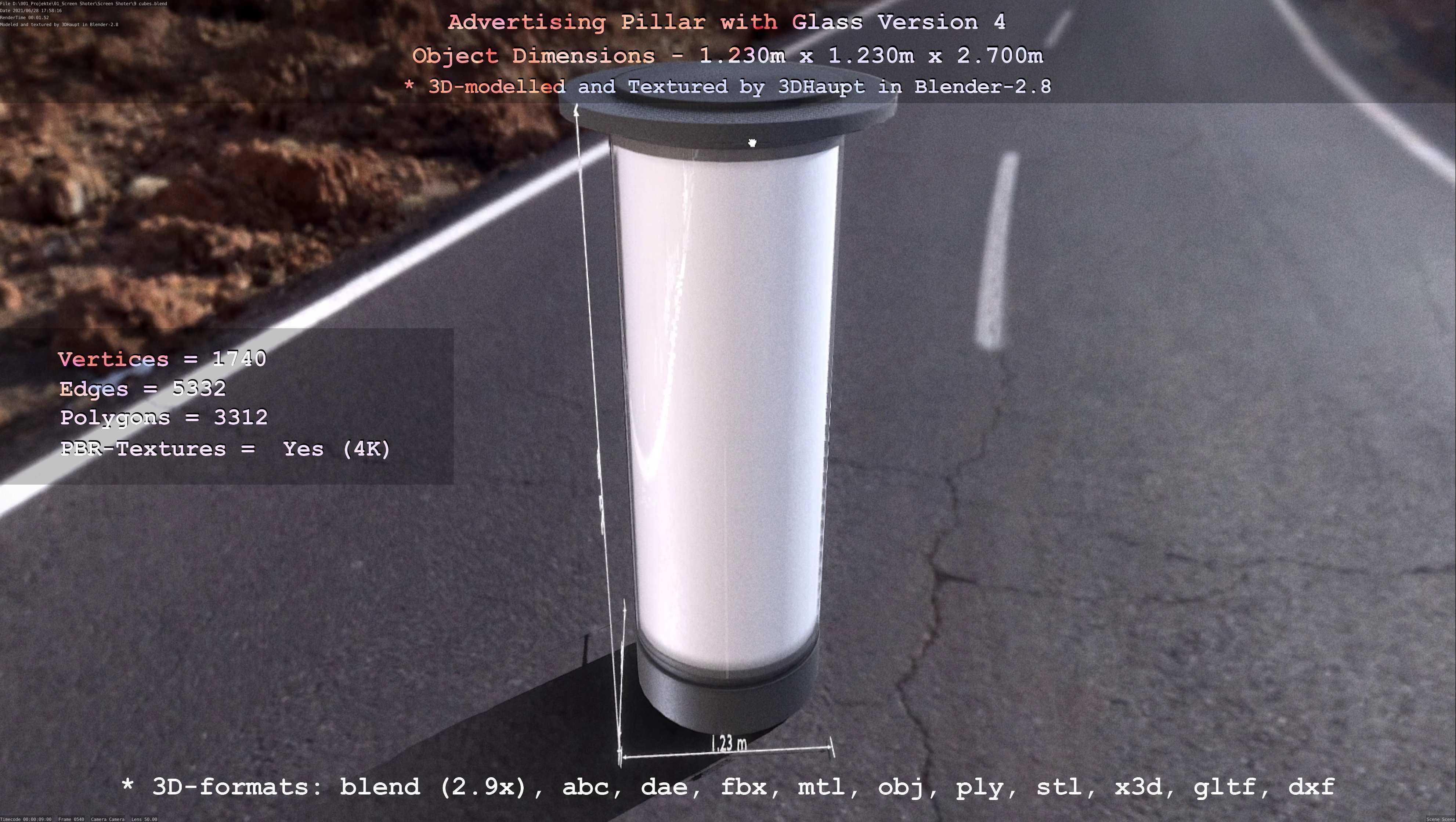 Advertising Pillar with Glass 4 Low-poly 3D model_17