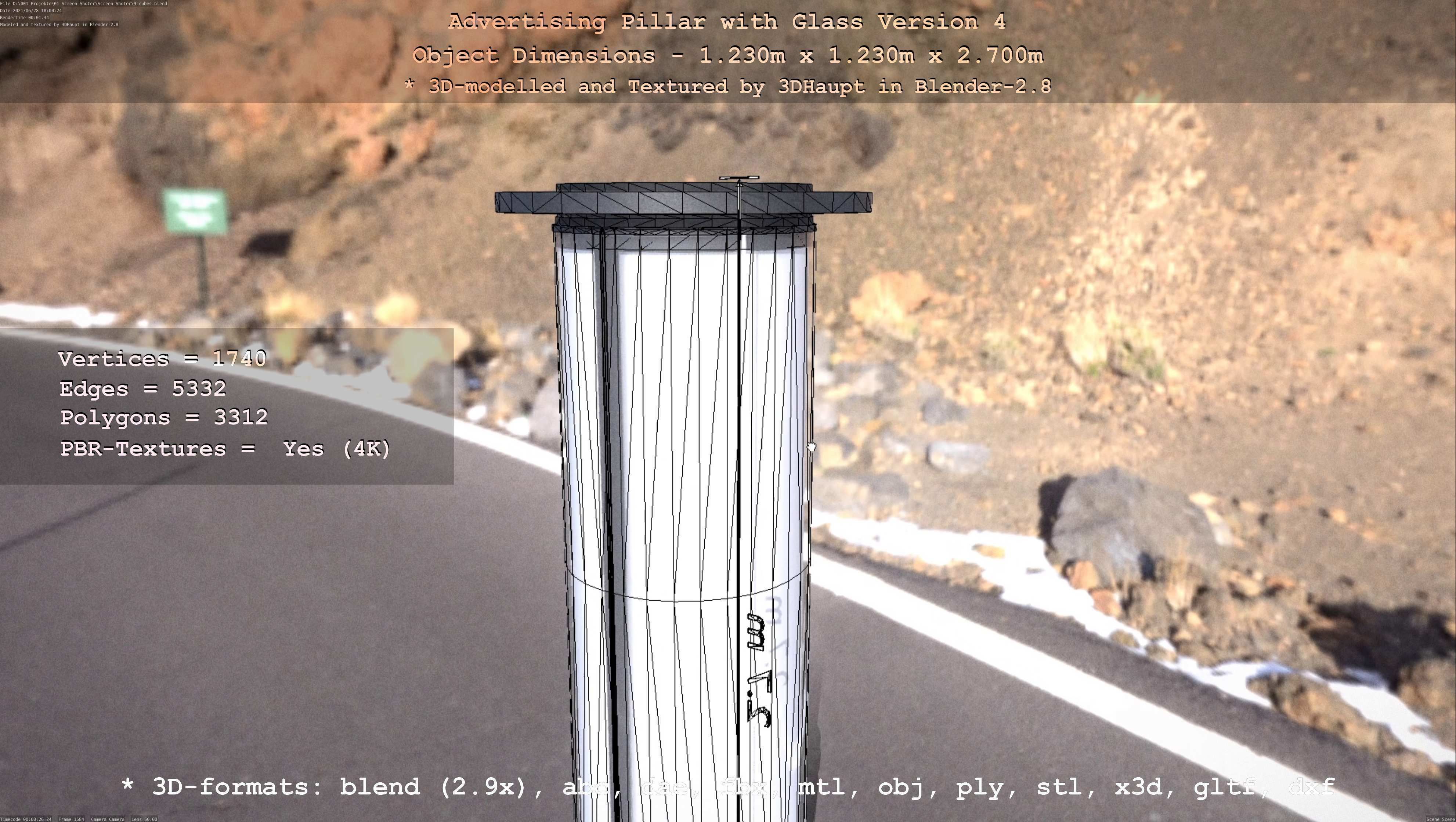 Advertising Pillar with Glass 4 Low-poly 3D model_40