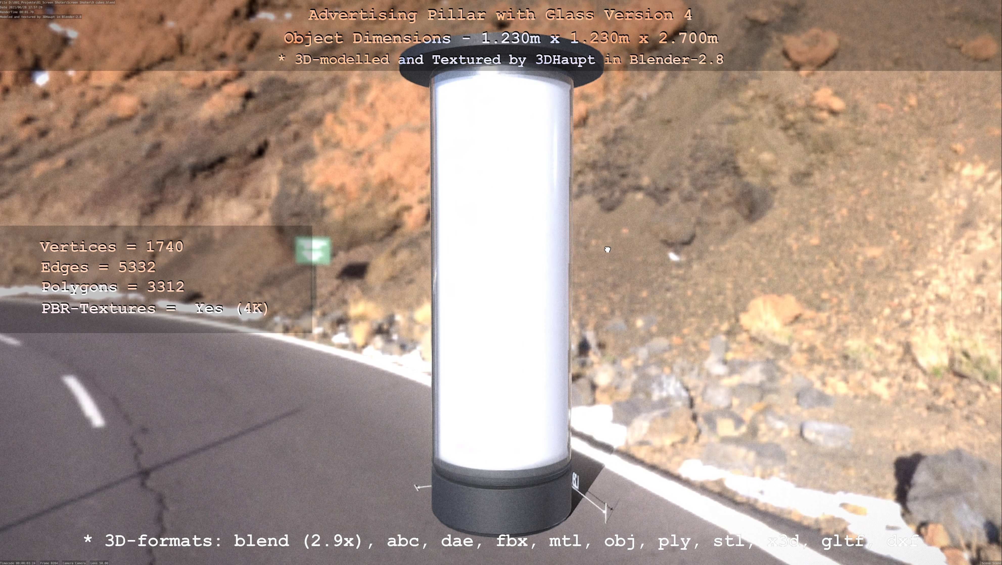 Advertising Pillar with Glass 4 Low-poly 3D model_15