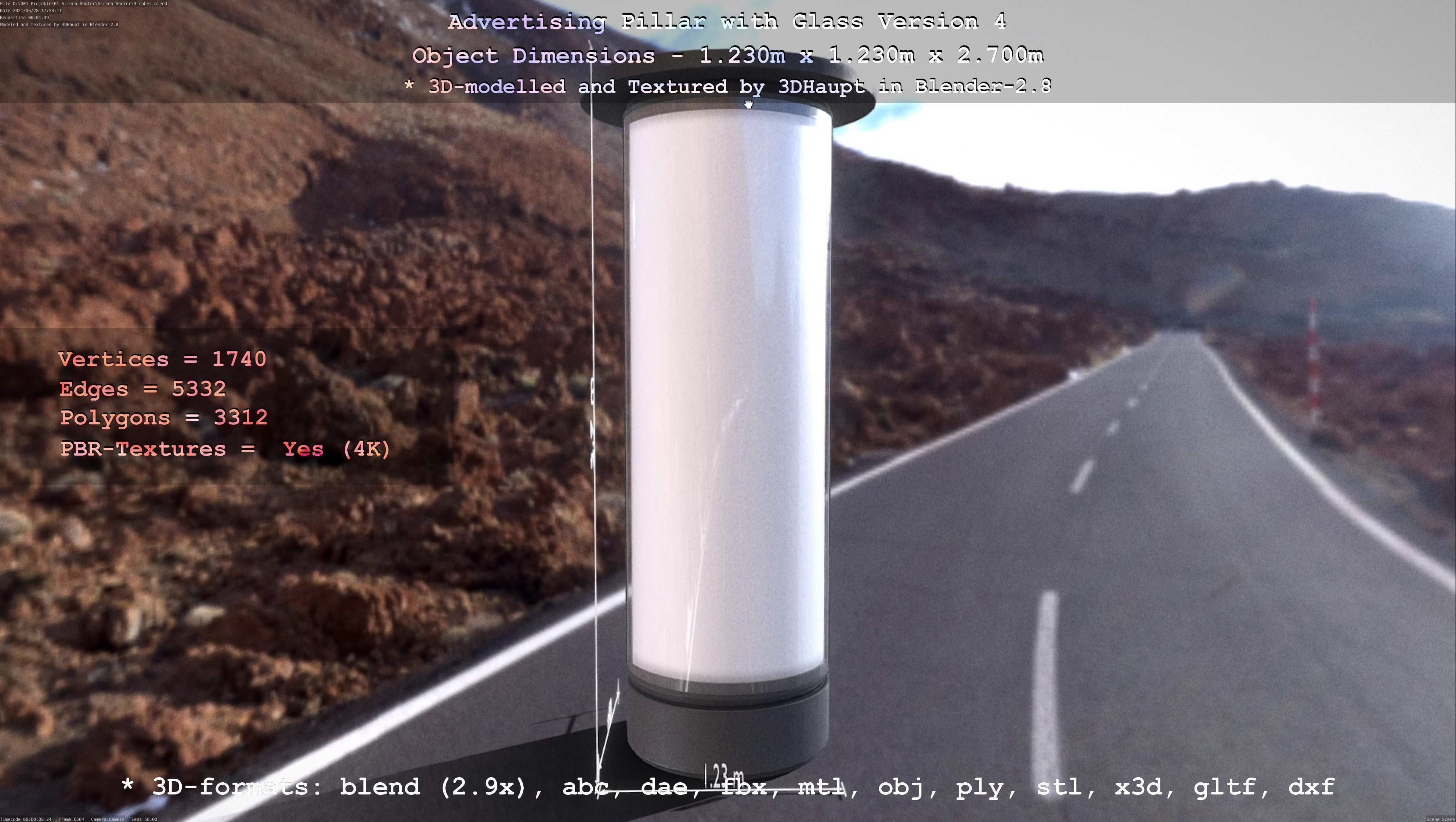 Advertising Pillar with Glass 4 Low-poly 3D model_90