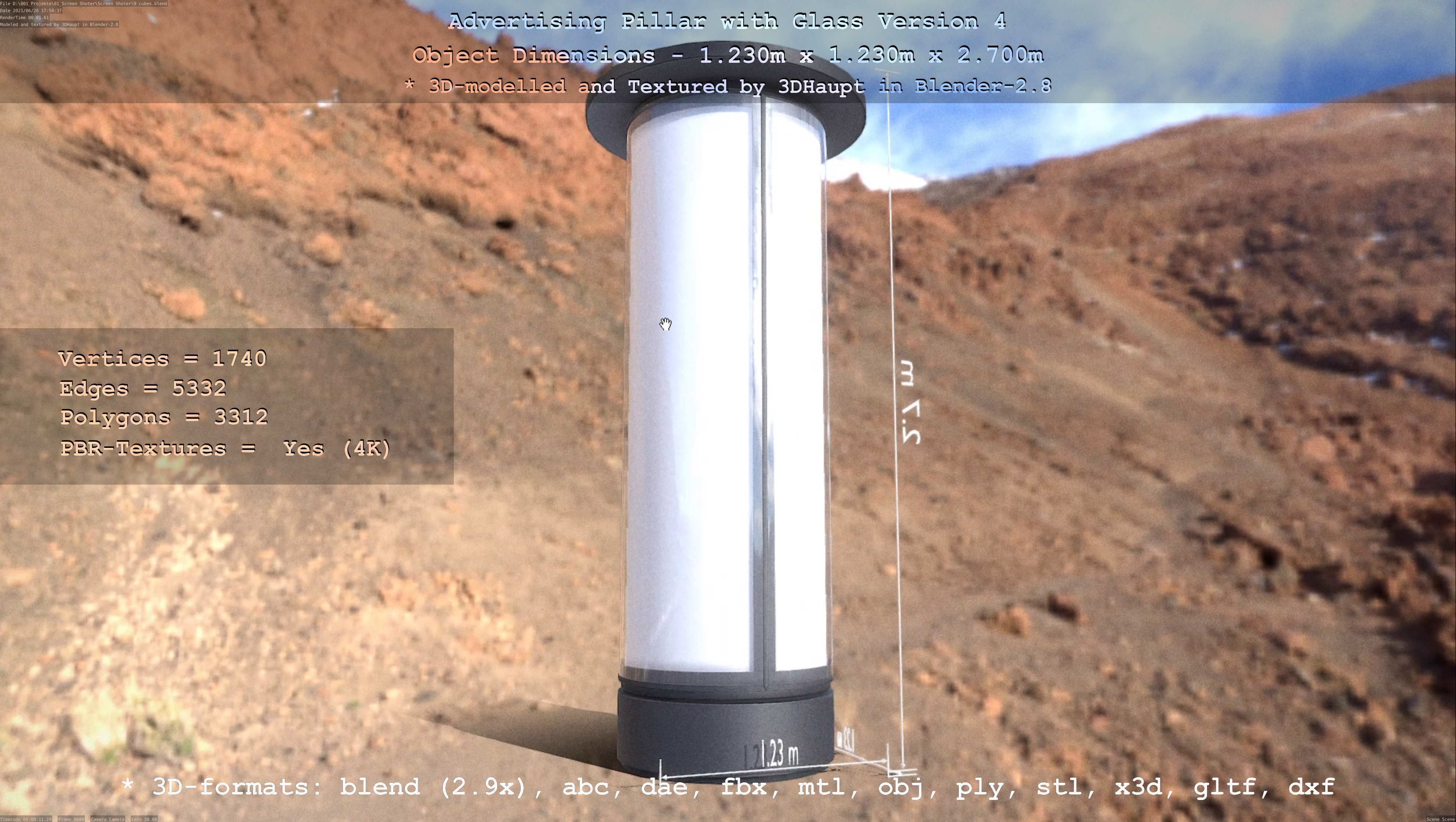 Advertising Pillar with Glass 4 Low-poly 3D model_98