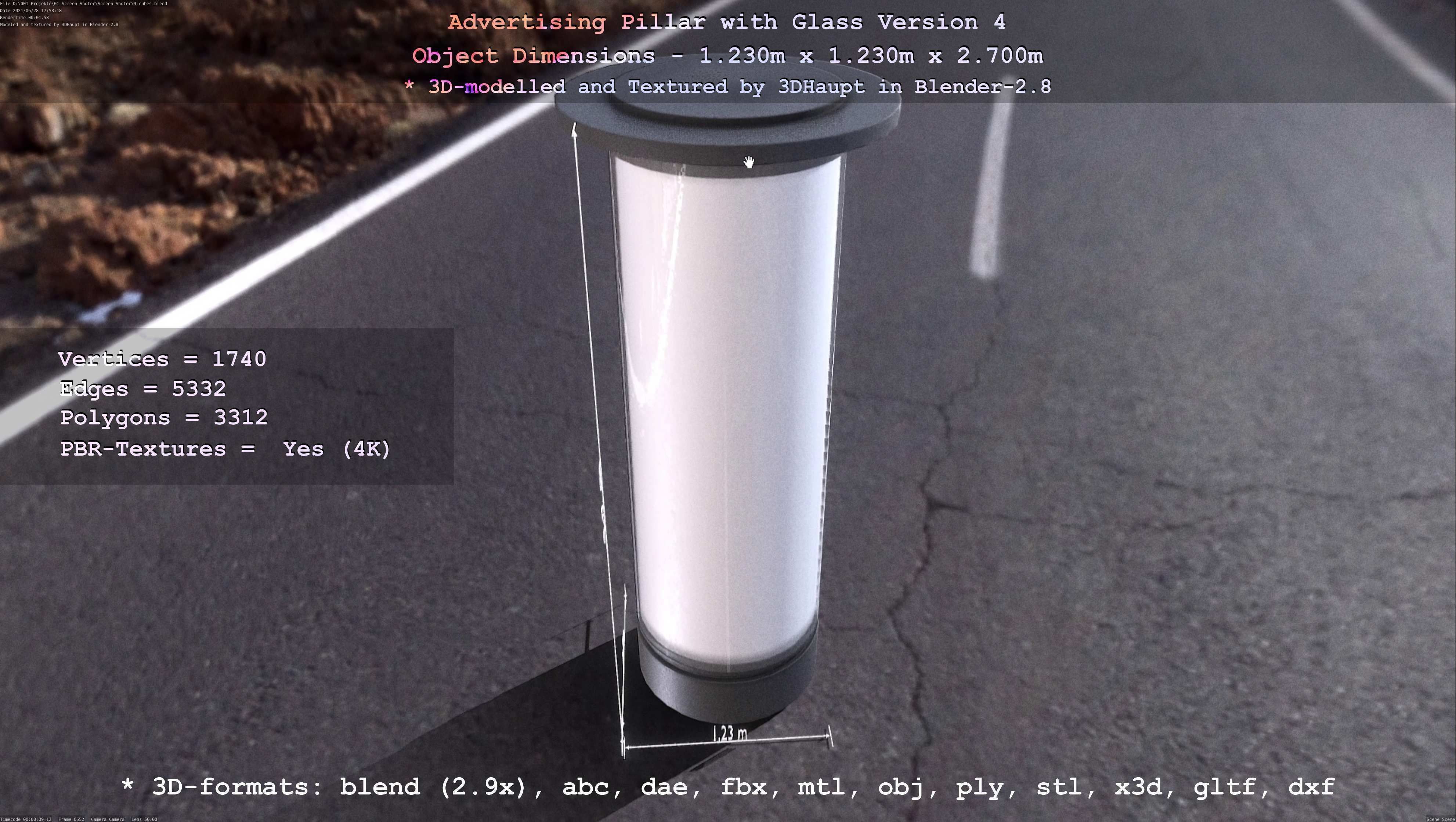 Advertising Pillar with Glass 4 Low-poly 3D model_92