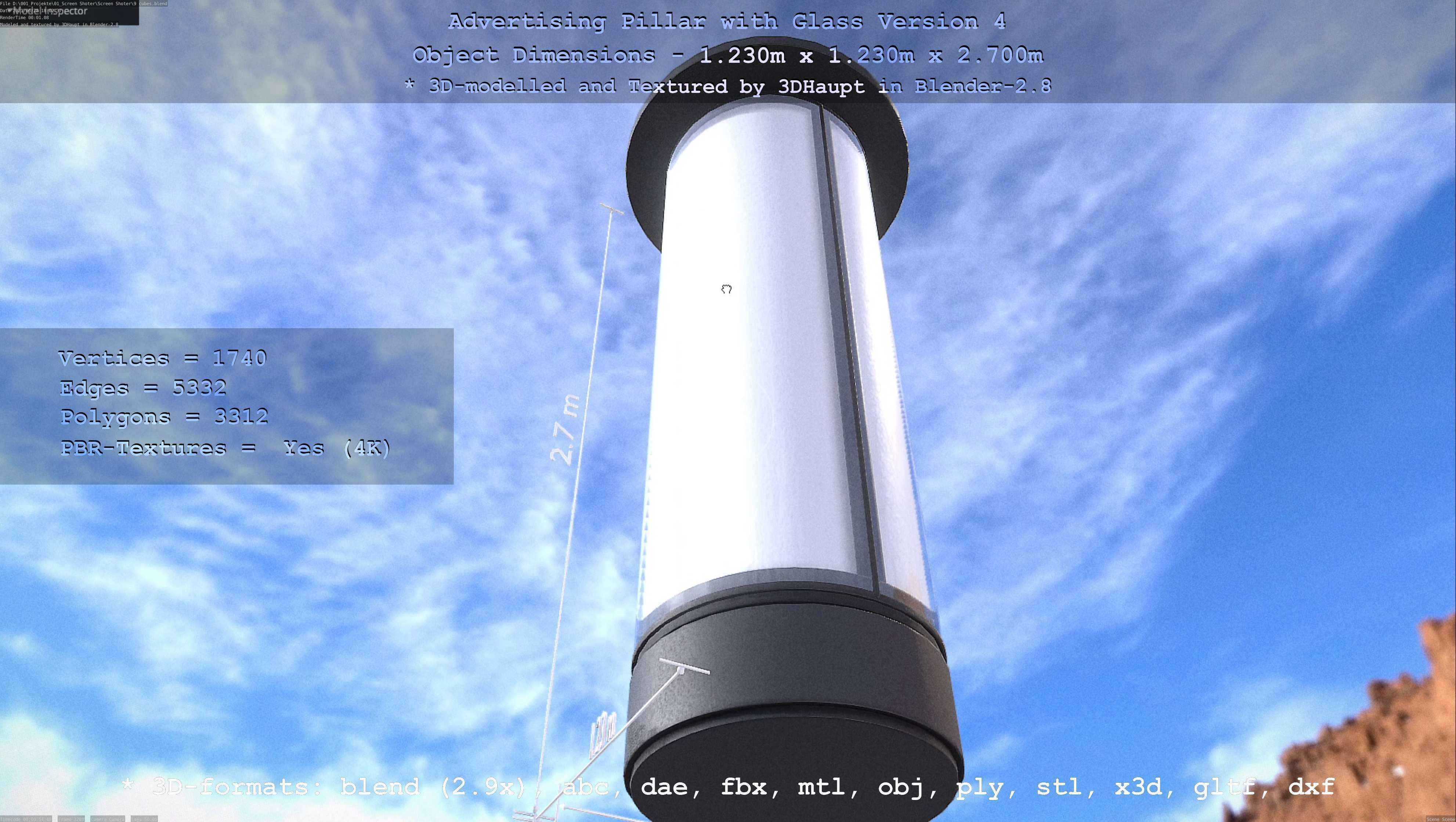 Advertising Pillar with Glass 4 Low-poly 3D model_4