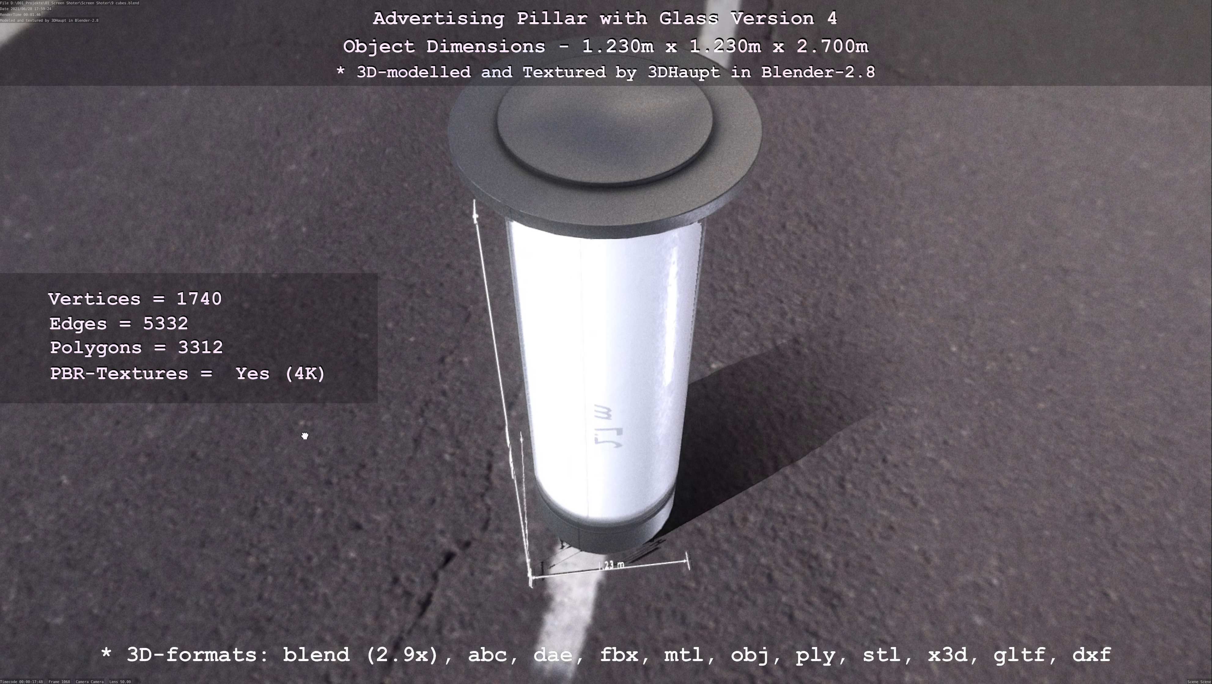 Advertising Pillar with Glass 4 Low-poly 3D model_114