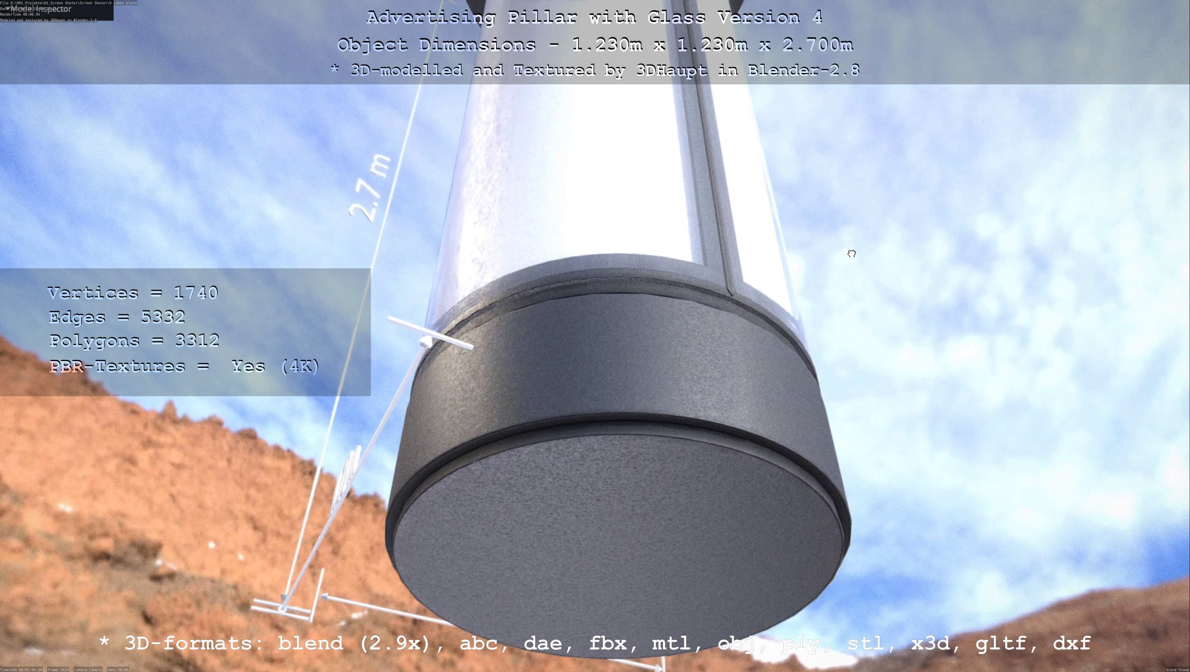 Advertising Pillar with Glass 4 Low-poly 3D model_9