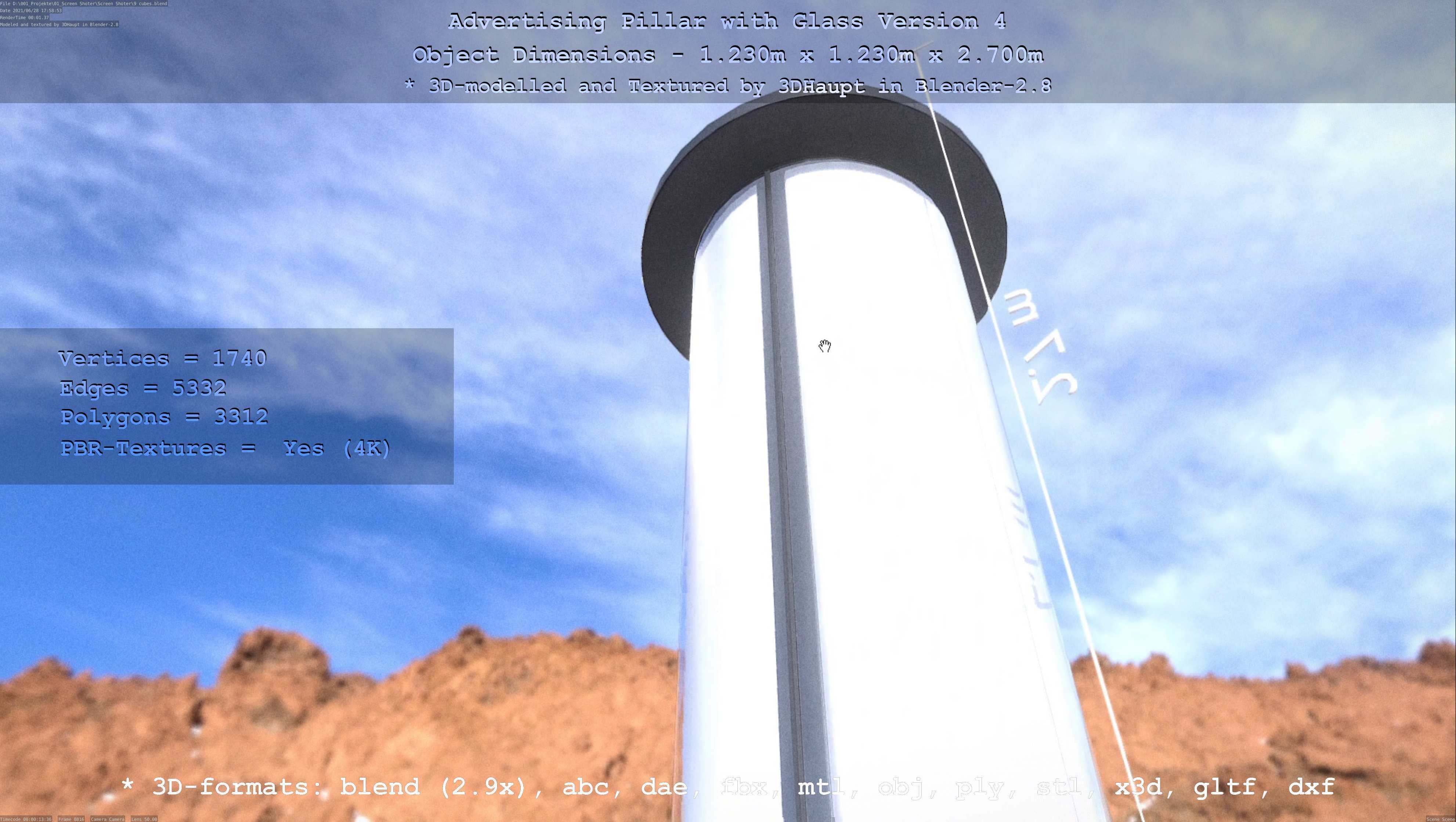 Advertising Pillar with Glass 4 Low-poly 3D model_103