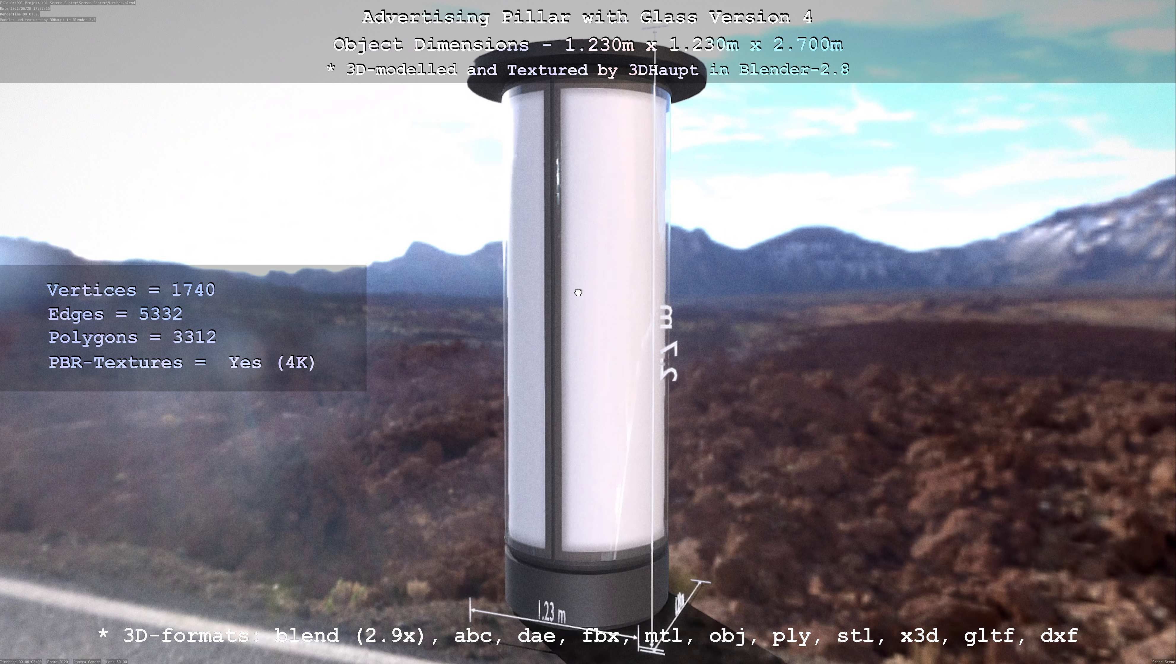 Advertising Pillar with Glass 4 Low-poly 3D model_74