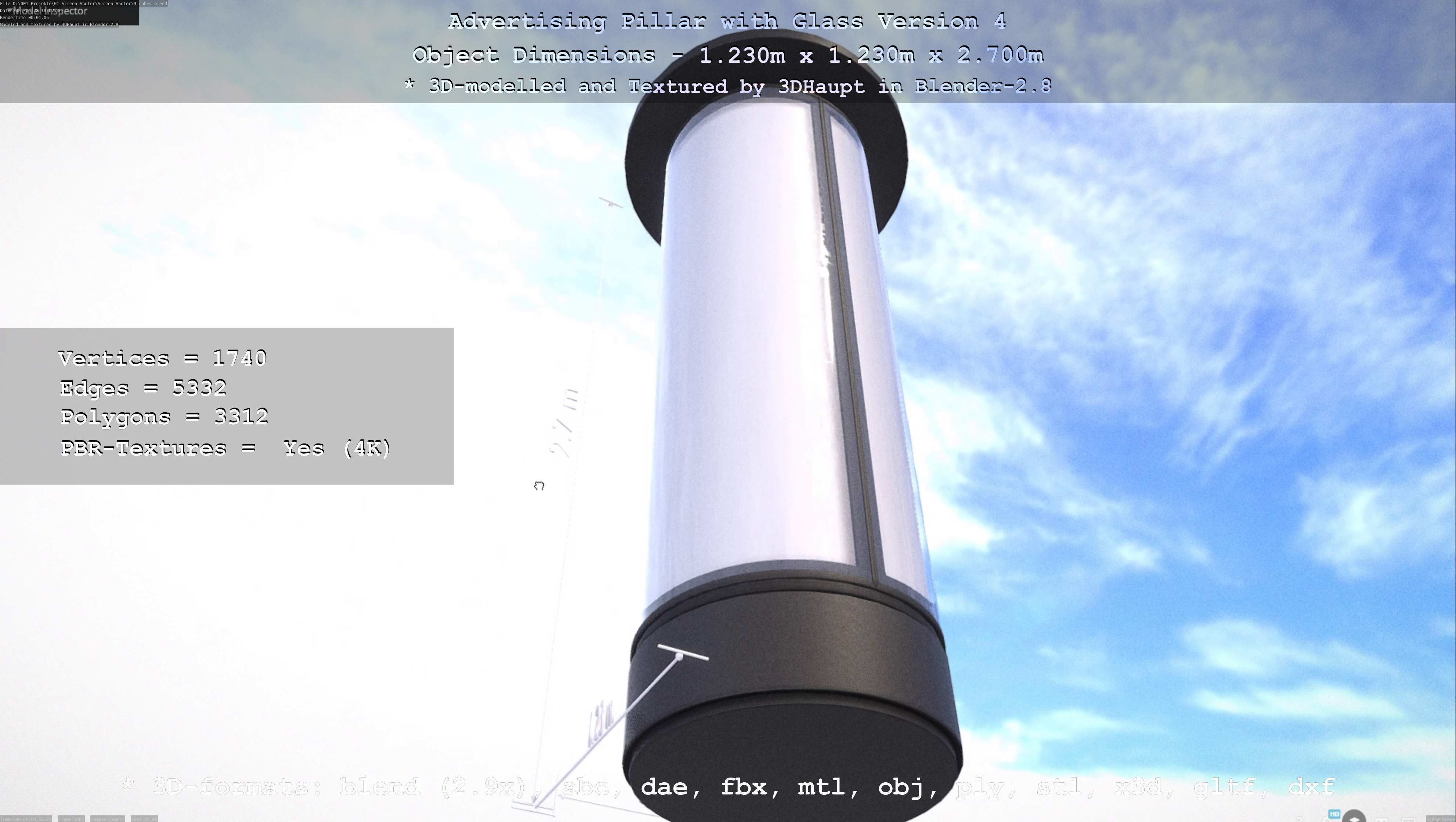 Advertising Pillar with Glass 4 Low-poly 3D model_51