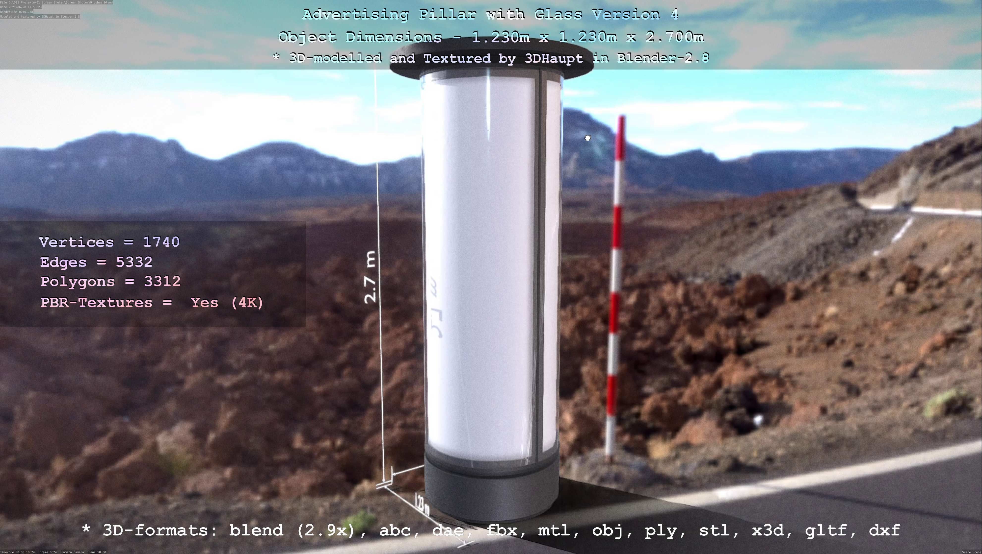 Advertising Pillar with Glass 4 Low-poly 3D model_96